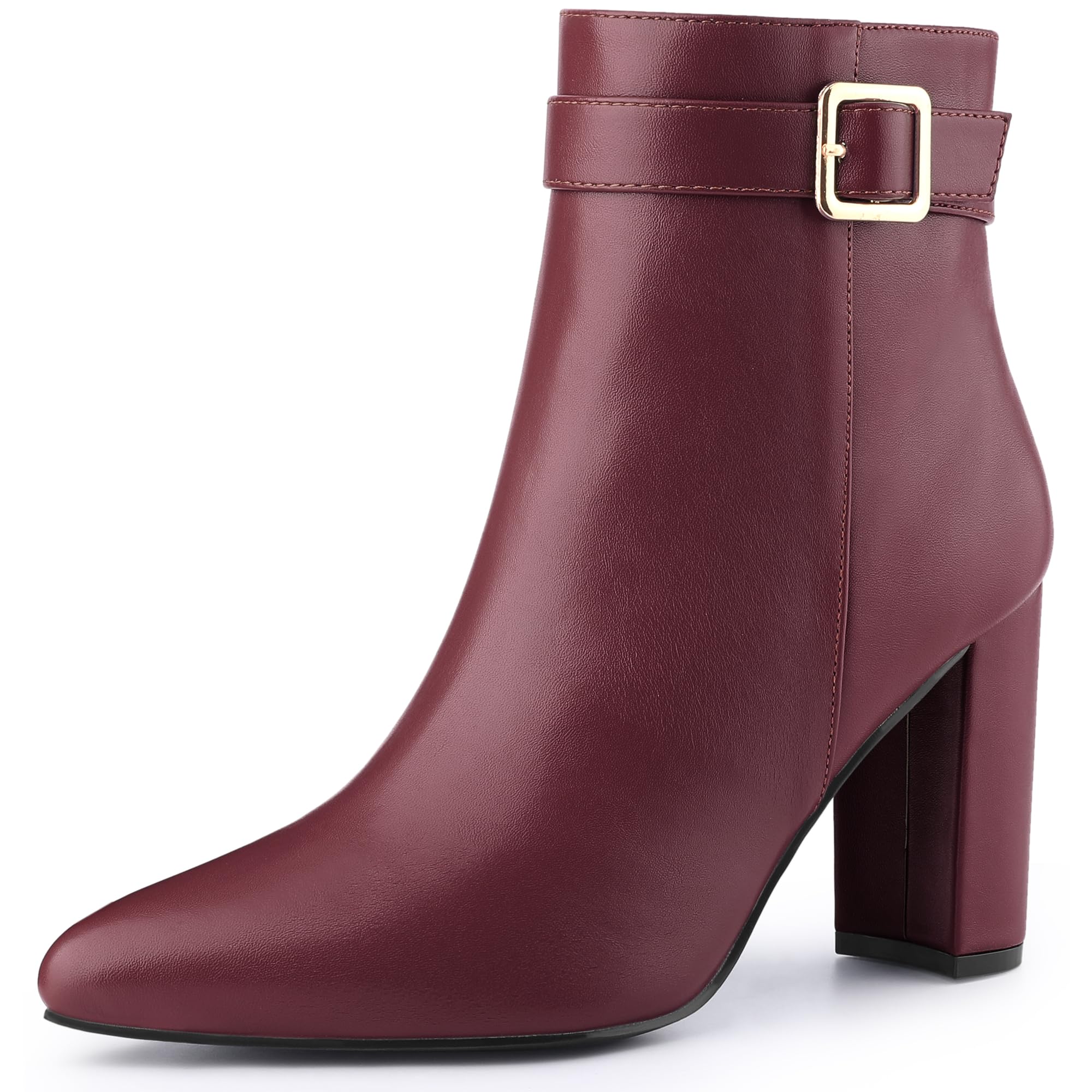 Allegra K Womens Pointed Toe Buckle Decor Heel Ankle Booties