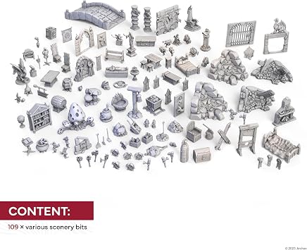 Dungeons & Lasers Fantasy Props DND Accessories Pack - 109 Piece Set Includes Miniature Elements and Bits for Tabletop Terrain and 5E Compatible RPG Games - Unpainted - for Ages 14 Years +