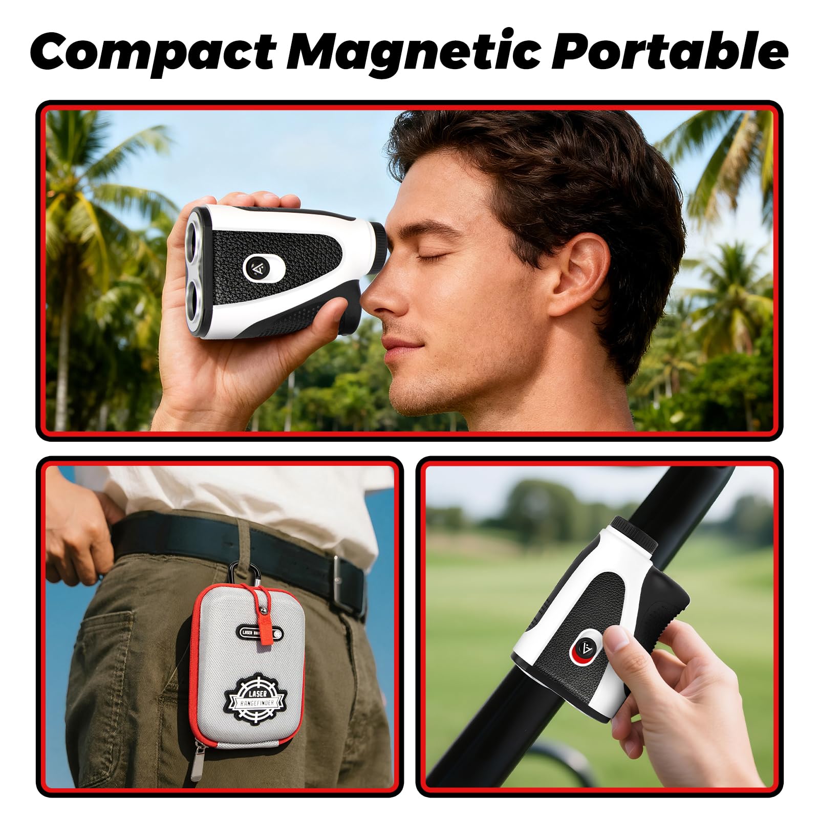 Télémètre de golf avec compensation de pente, télémètre laser de 1 200 m, grossissement 7x, vibration de verrouillage du mât de drapeau, télémètre rechargeable avec bande magnétique, légal pour