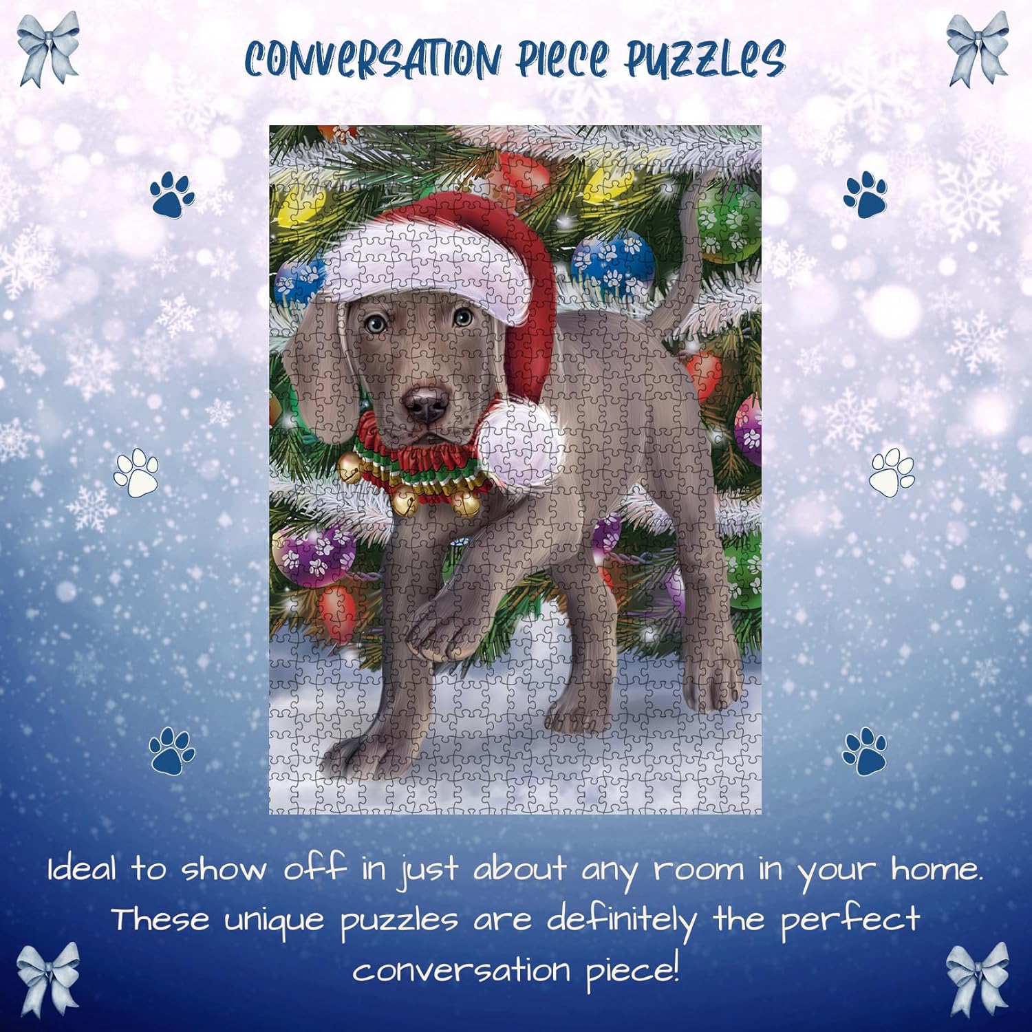 Christmas Trotting in The Snow Weimaraner Dog Jigsaw Puzzle for Adults - Animal Printed Interlocking Puzzle Game Artwork - Gift for Dog Lover's - 1000 Pcs 29.5"x19.7", PZLE54407