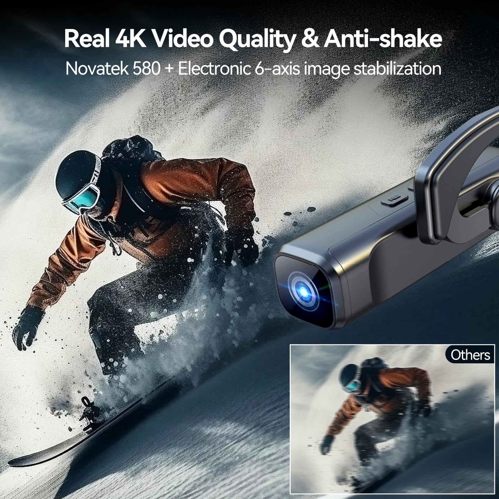 CAMMHD C2 Cámara de Video 4K, Cámara de Vlog para Llevar Puesta con Estabilizador de 6 Ejes, Grabadora con Control por App Wi-Fi (64G)