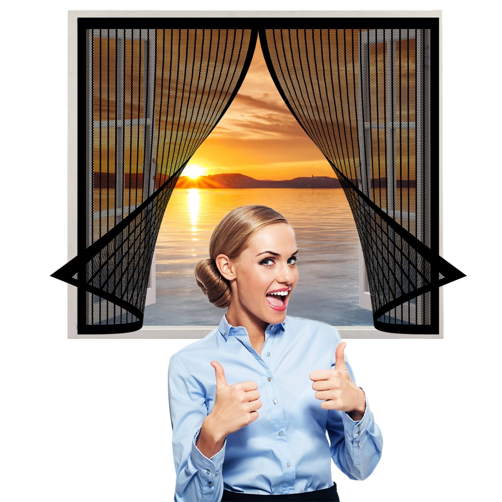 Magnetic Window Screen 116 x 200 cm(46 x 79inch), Magnetic Door Curtains Fly Screen, Lets Fresh Air in for Air Conditioning Room/Kitchen Window, Black