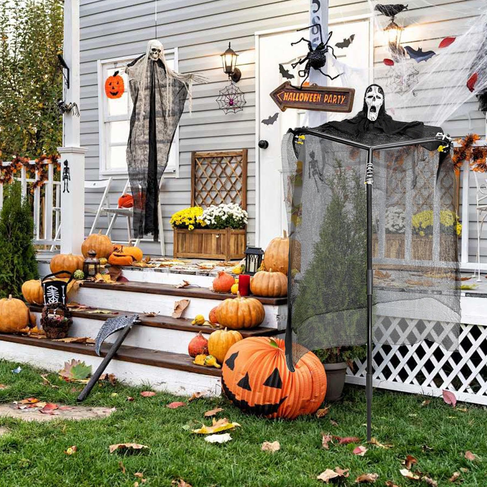 Dekoracja na Halloween do Ogrodu Halloweenowa Strach na Wróble na Zewnątrz | Duże Odporne na Pogodę Rekwizyty Sceniczne Ozdoby do Trawnika, Ogrodu, Werandy, Nawiedzonego Domu i Cmentarza