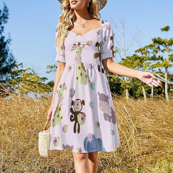 Women's Summer Dresses Avocado Sandwich Pattern Short Sleeve V-Neck Beach Dress Casual Dresses for Women