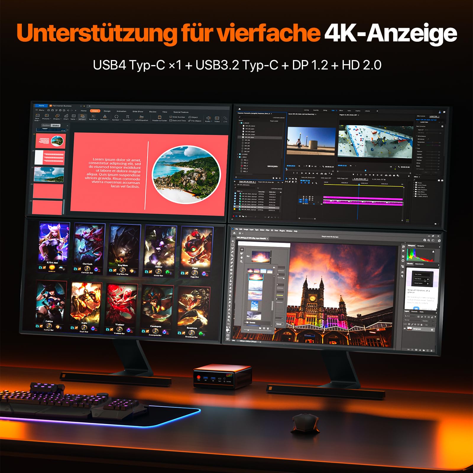 PELADN Gaming Mini PC, Ryzen 5 7640HS (stärker 6800H, bis zu 5GHz), 16GB DDR5 RAM, 1TB SSD, Vierfach Display, 3 Jahren Garantie,Mini Desktop Computer mit 2.5G LAN/WiFi6/BT5.2/USB4, für Spiele, Büro