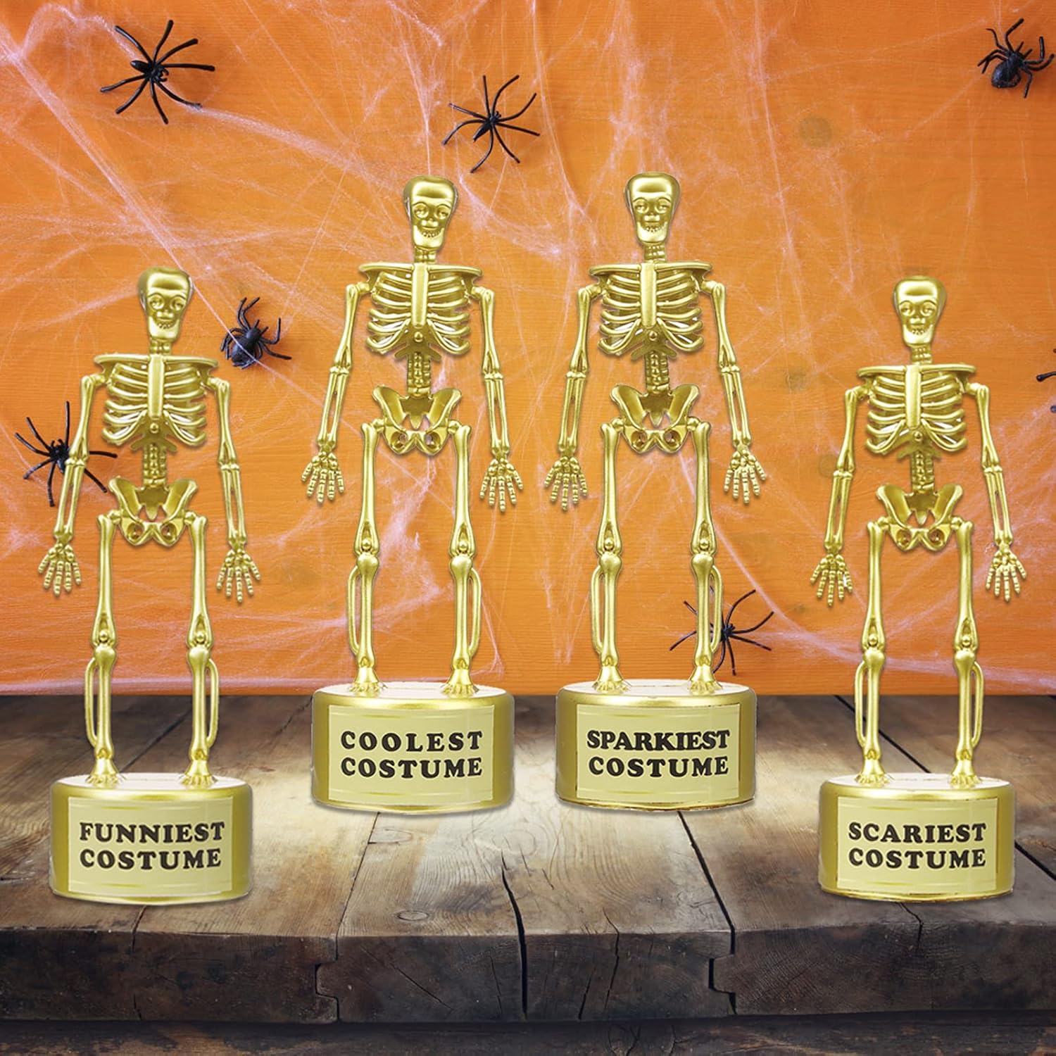 Tiston Halloween Party Supplies, 4 Pack Best Costume Skeleton Trophies, Funny Trophies with Stickers & Transparent Packing Box, Halloween Costume Contest Party Awards : Sports & Outdoors