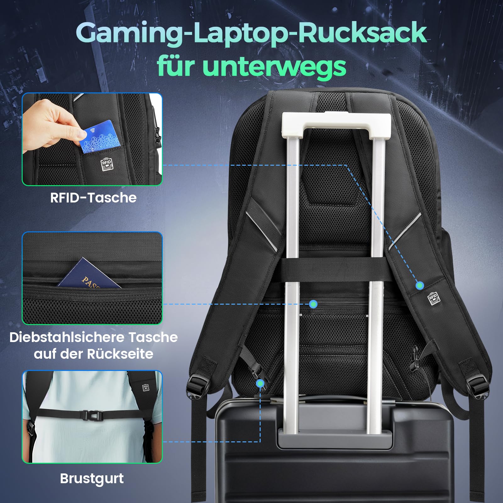 MATEIN Laptop Rucksack Herren 18 Zoll, Gaming Laptop Rucksack Regenhülle