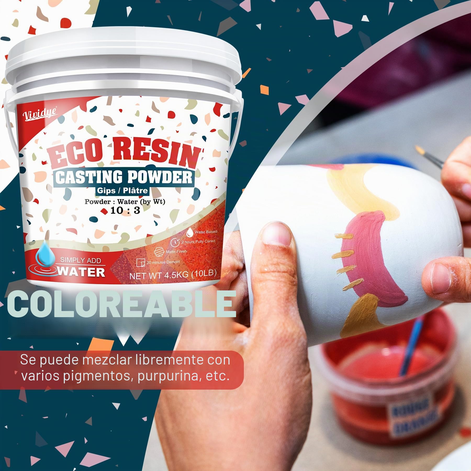 Polvo de Fundición de Resina para Principiantes 4.5kg, a Base de Agua y Curado Rápido, Desmoldado de 20 a 30 Minutos, Polvo de Yeso Activado con Agua para Manualidades, Arte y Decoración del Hogar DIY