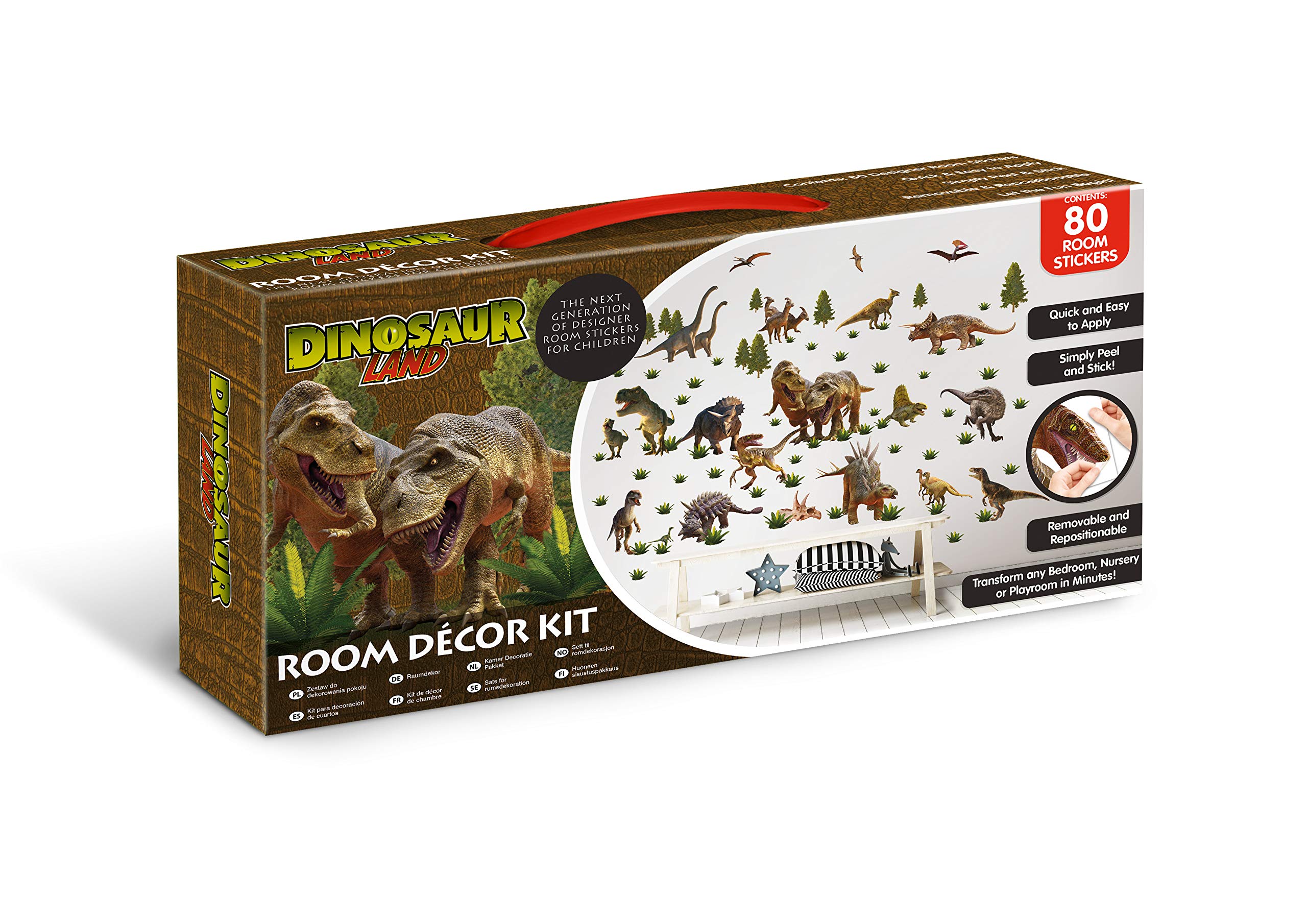 Walltastic Dinosaur Land 46535, zestaw do dekoracji pokoju, 6 dużych prześcieradł, 34 cm x 46 cm