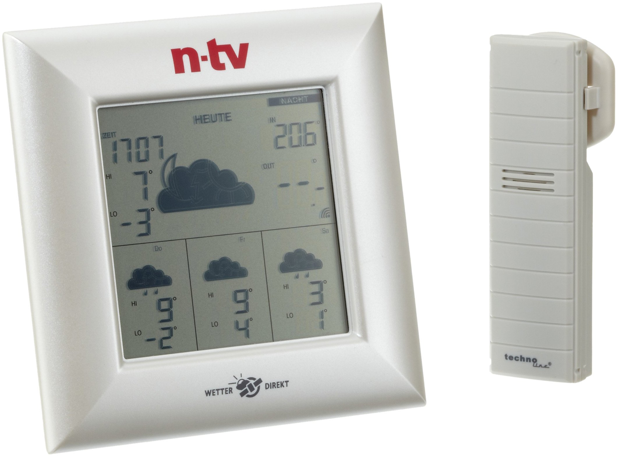 Technoline n -TV WeatherDirektStation WD 4000 n-tv, bianco, in 2 parti composto da stazione e sensore