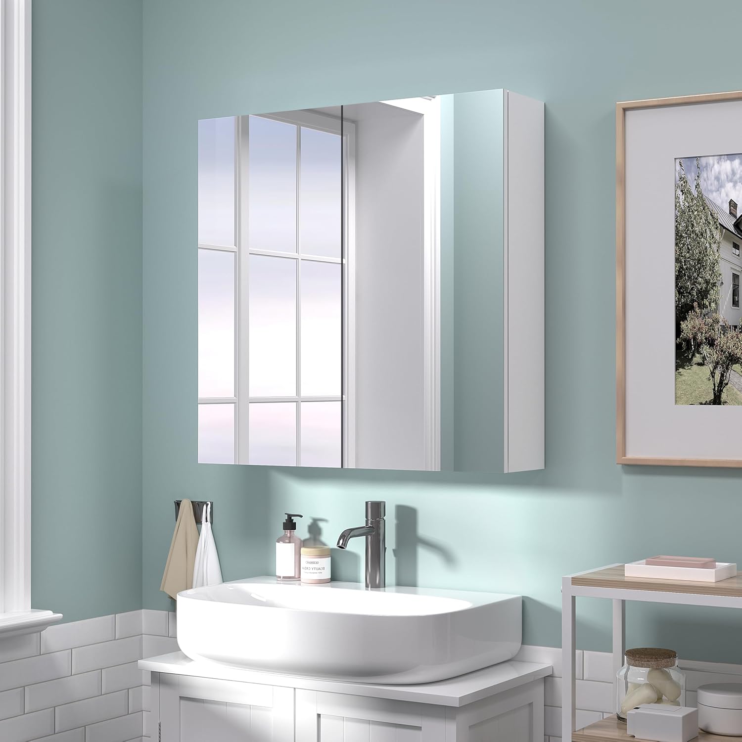 (Incomplete)24x24 Bathroom Wall Cabinet, Saver Storage Cabinet, Moisture-Resistant Wood, Medicine Cabinet with 2 Door and Adjustable Shelves?Flat-Pack Design – Assembly Required White W24 x H24 2 Door