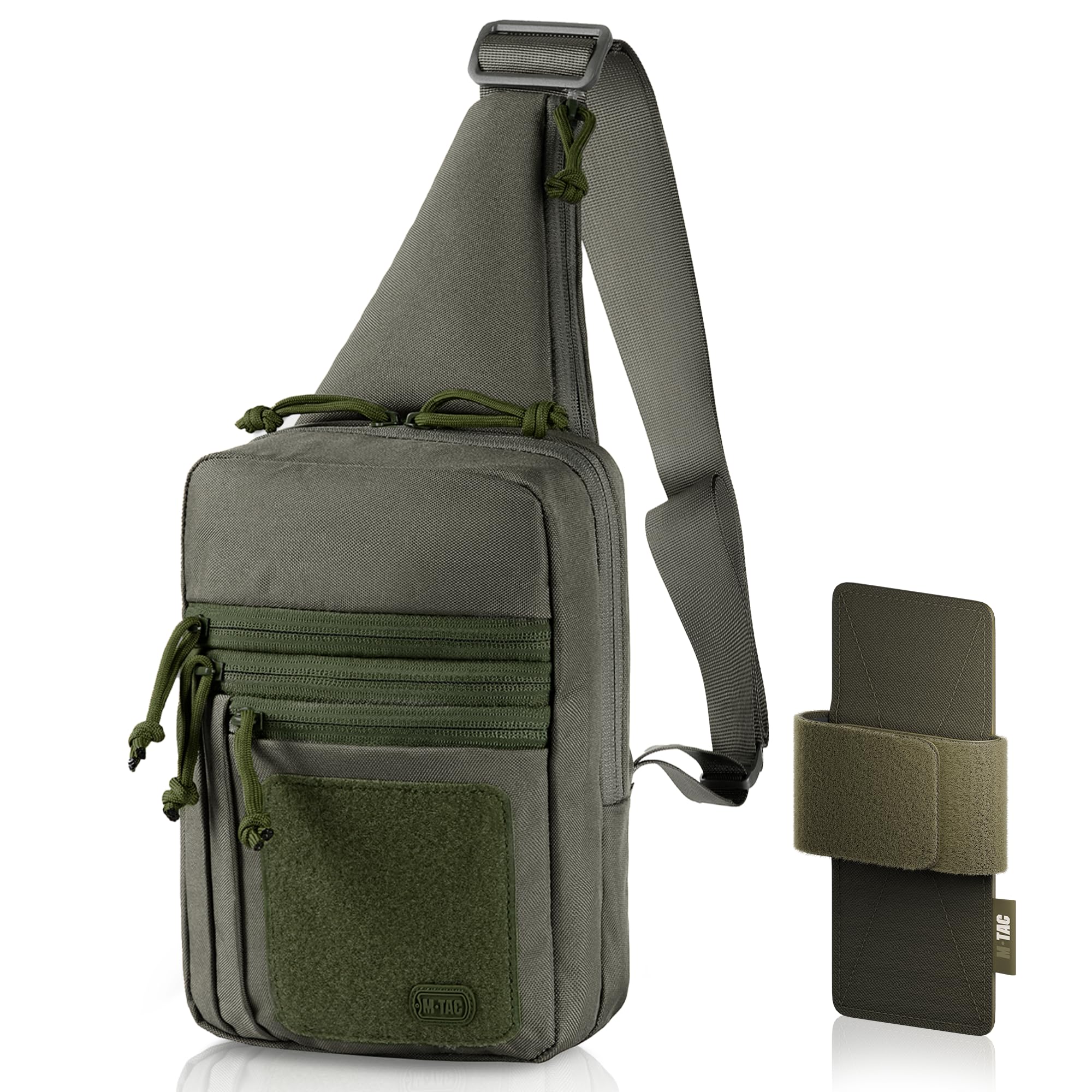 M-Tac Schultertasche mit Pistolenholster – Taktische Umhängetasche Olive aus 600D Polyester mit Klettverschluss & verstellbarem Gurt | Verdecktes Tragen, Outdoor, EDC
