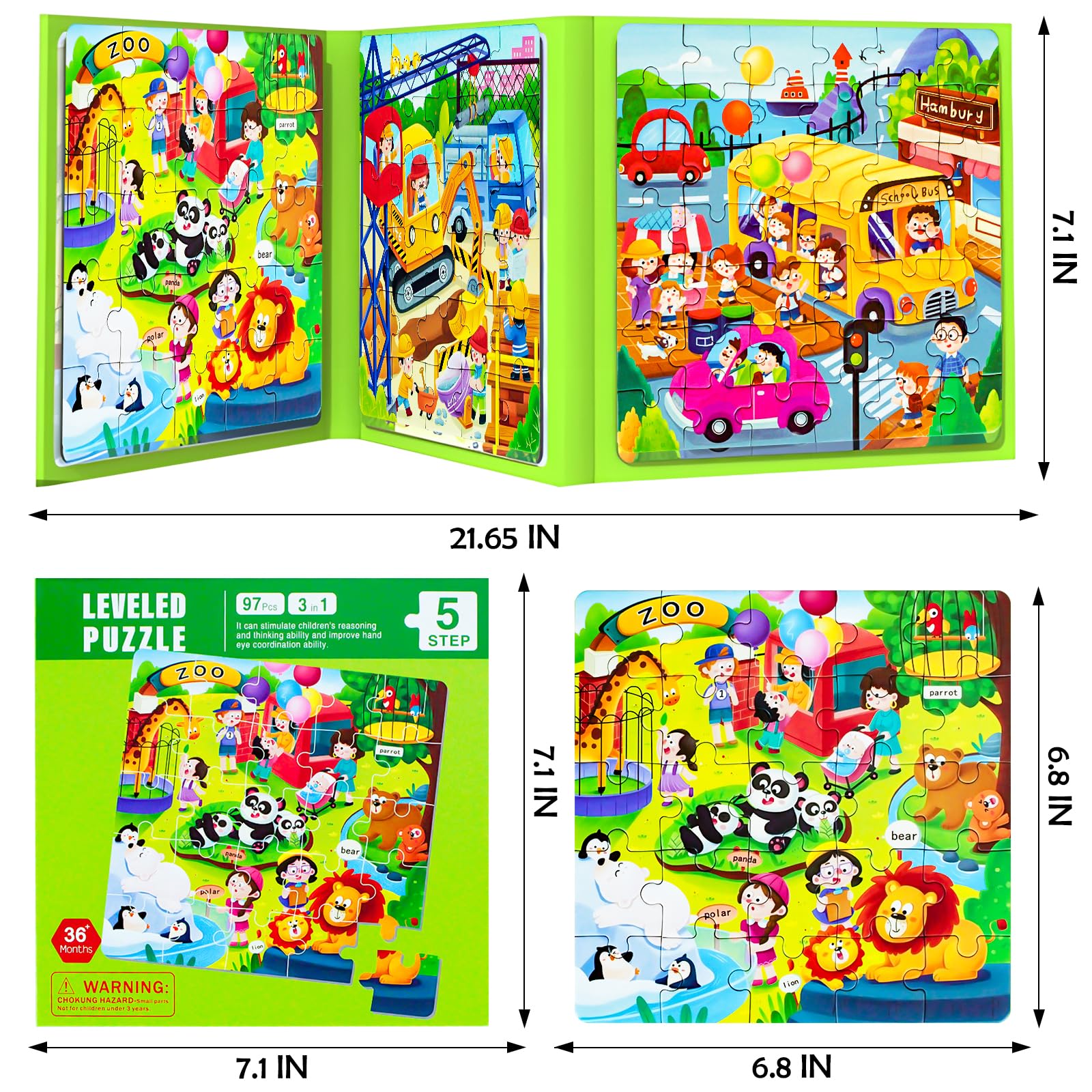 EREBADI Magnetic Cartoon Jigsaw Puzzle for Kids Ages 3-8, 3 in 1