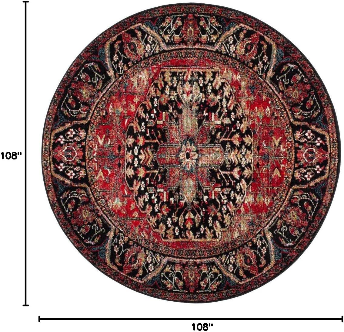 SAFAVIEH Vintage Hamadan Collection Area Rug - 9' Round, Red & Multi, Oriental Traditional Persian Design, Non-Shedding & Easy Care, Ideal for High Traffic Areas in Living Room, Bedroom (VTH215A)