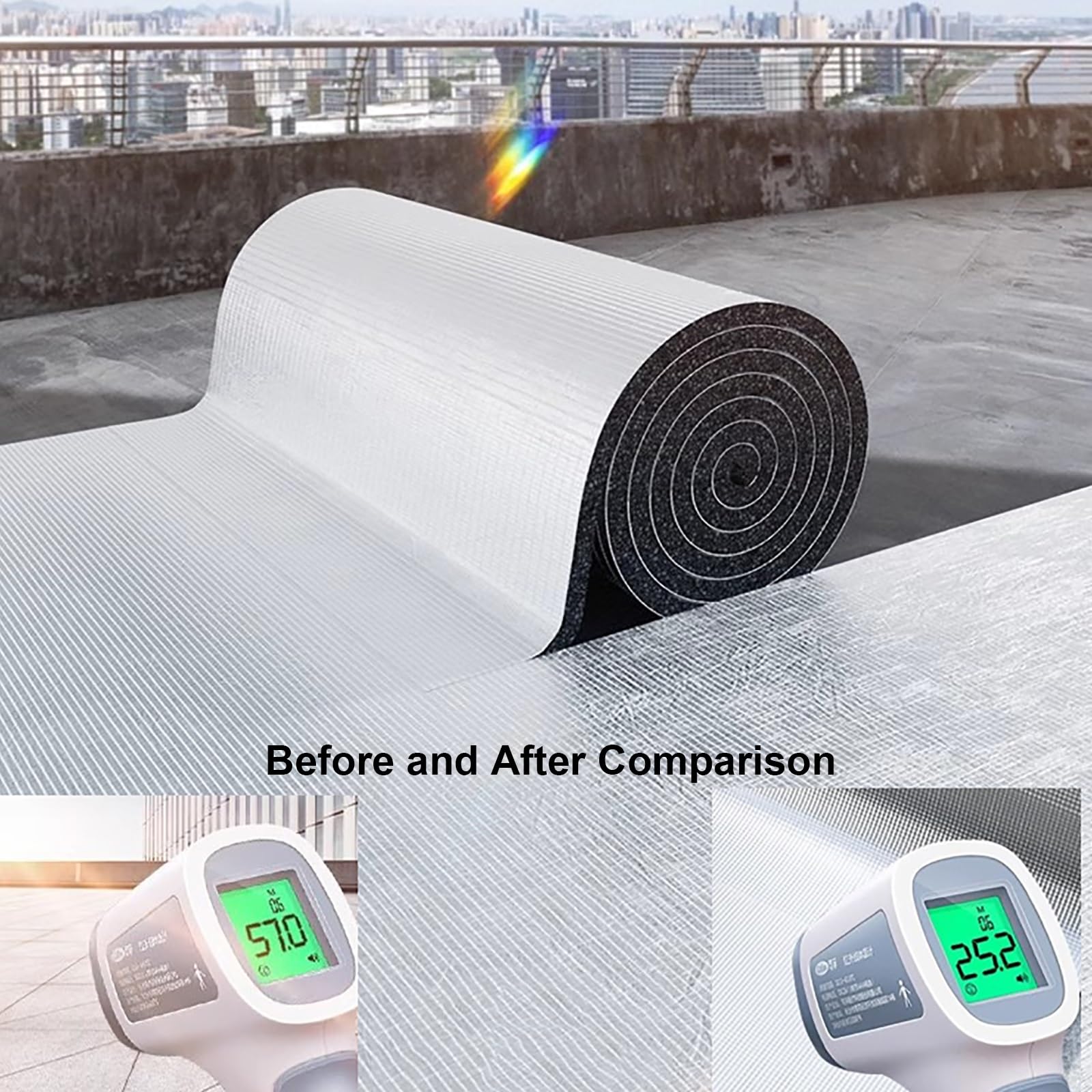 Lámina de Aluminio autoadhesiva de algodón for Aislamiento acústico, Rollo de Aislamiento Reflectante, lámina de Aluminio autoadhesiva for techos, Reflector de Calor y Barrera Radiante(15mm—1 * 4m)