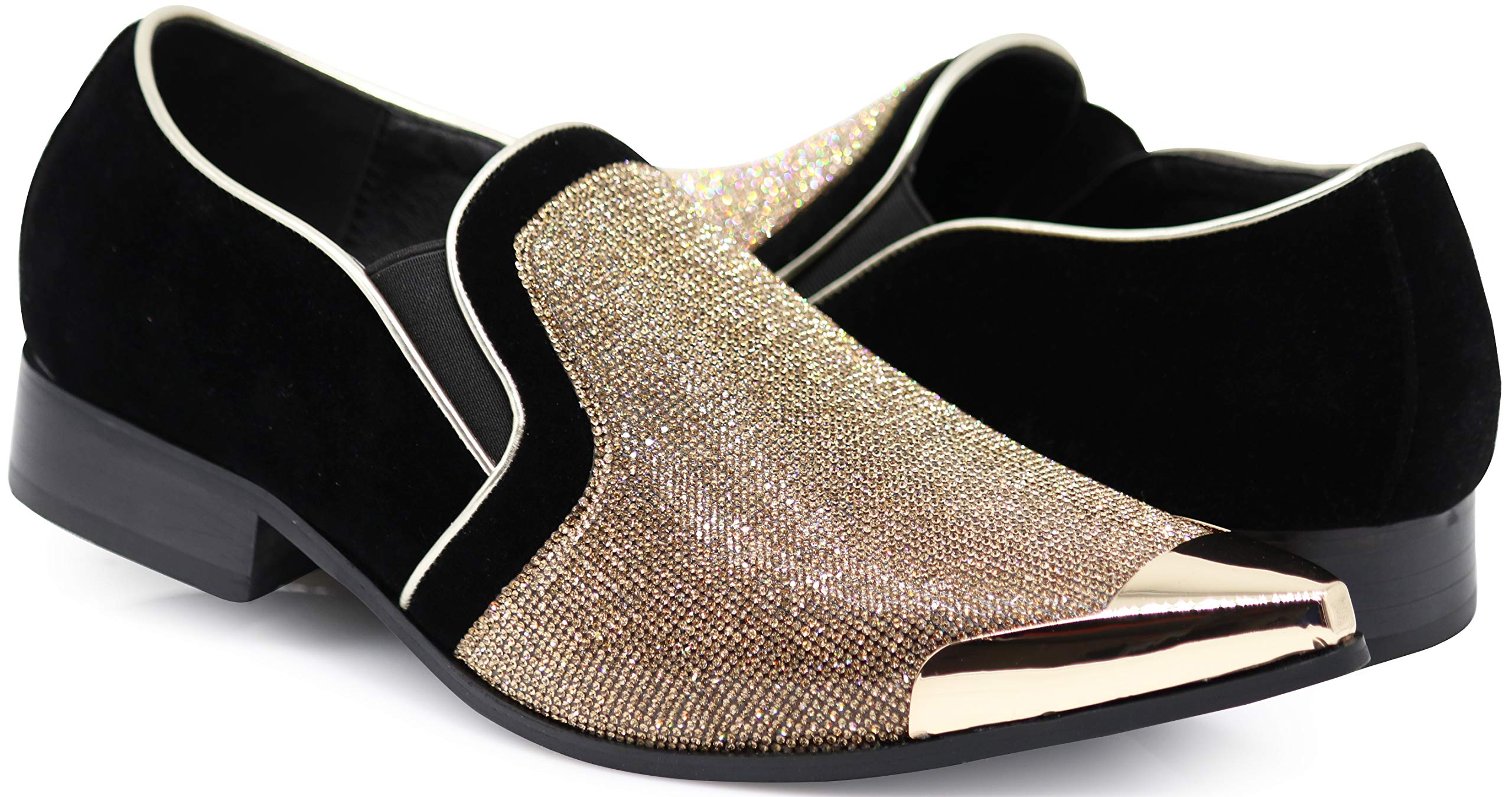 Enzo Romeo Crisiano Men Rhinestone Chrome Toe Suede Pointy Dress Loafer Slip On Shoes