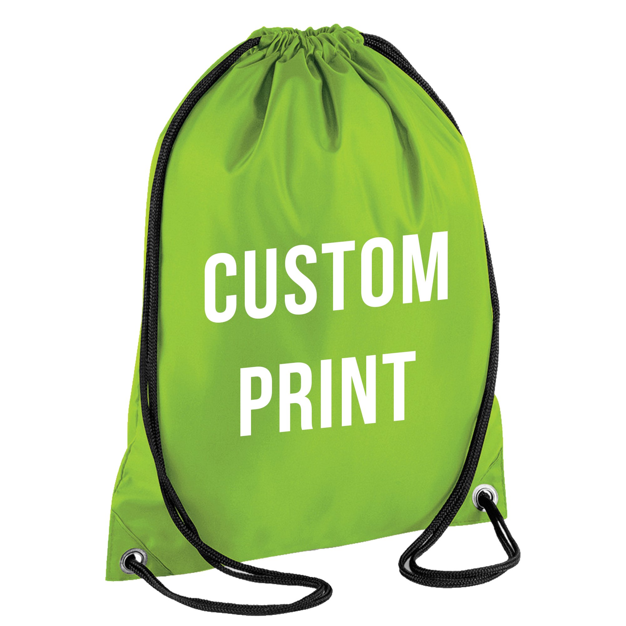 PERSONALISED CUSTOM PRINT - Drawstring Backpack Waterproof Bag Gym PE DUFFLE School Uniform Sack (Lime Green)