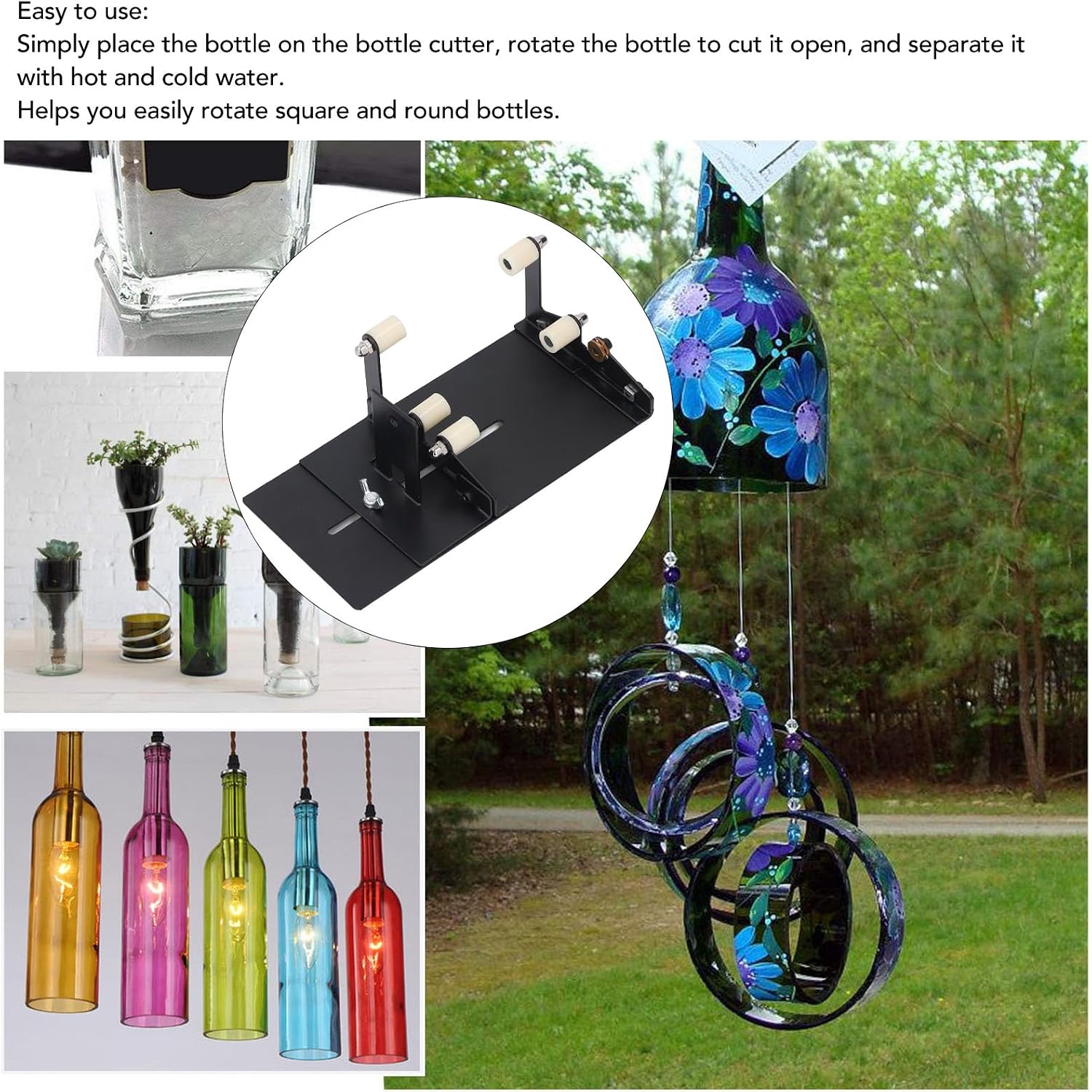 Glass Bottle Cutter Stainless Steel, Glass Bottle Cutting Tool Set, Round Square Bottle Cutting Machine for Crafts, Complete Kit with Sandpapers Gloves Sponge Brush Hex Wrench Rubb