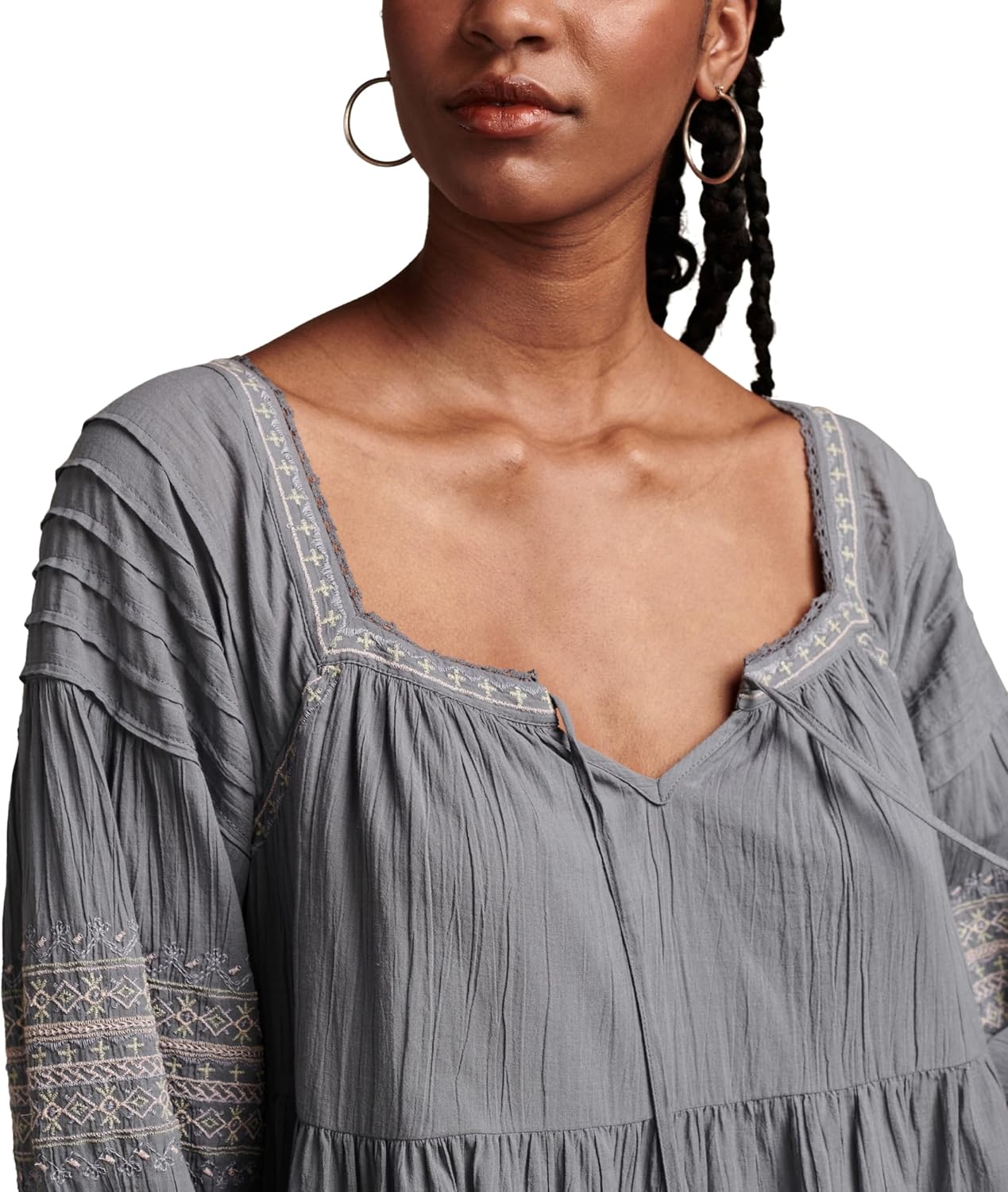 Lucky Brand Embroidered Tiered Long Sleeve Mini