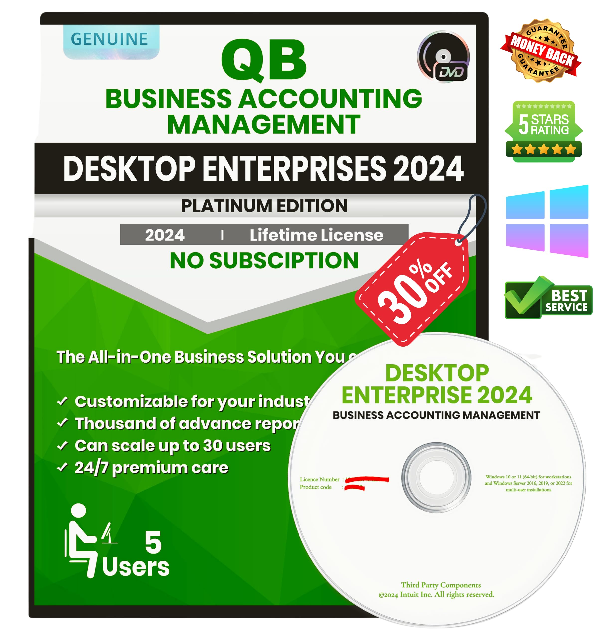 Quick-Book Desktop Enterprise 2024 | 5 User | Lifetime | DVD BOX
