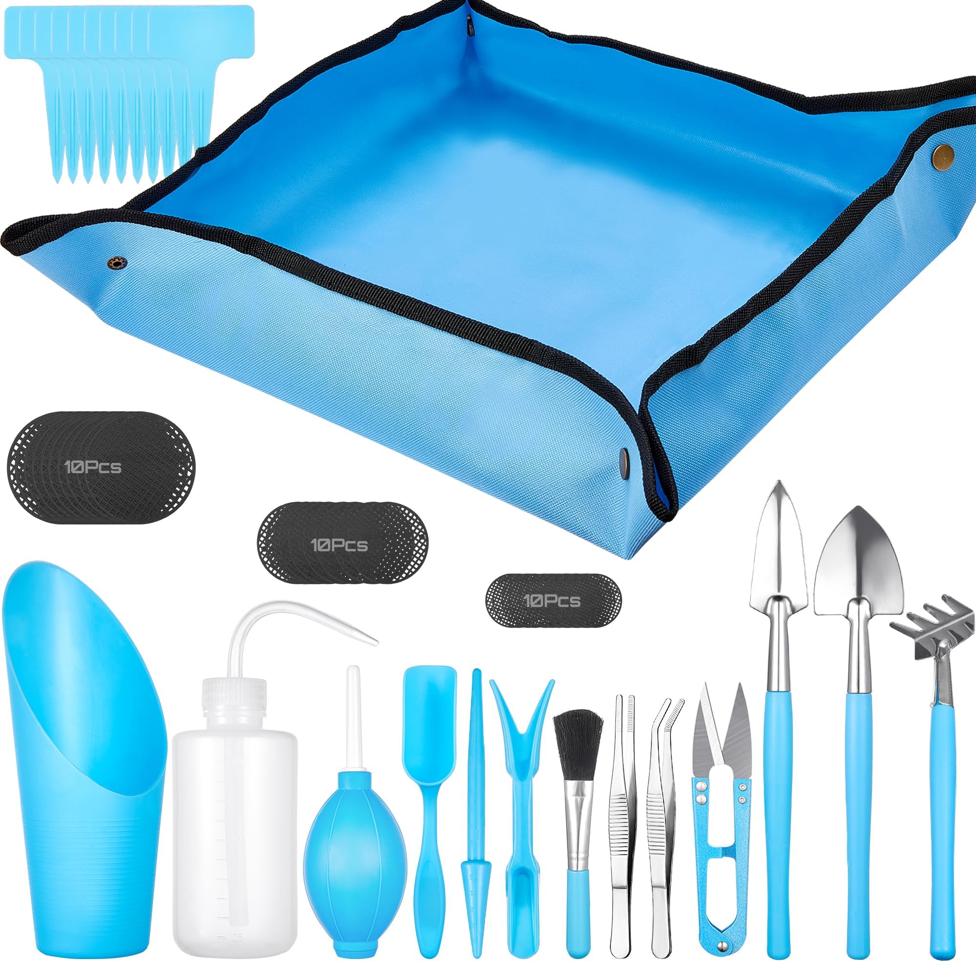 Succulent Tools,19 Pcs Mini Garden Tools Set,Transplanting Tools Miniature Succulent Hand Tools Set with Plant Potting Tarp Mat, Succulent Kit for Indoor Outdoor Miniature Fairy Garden Plant Care