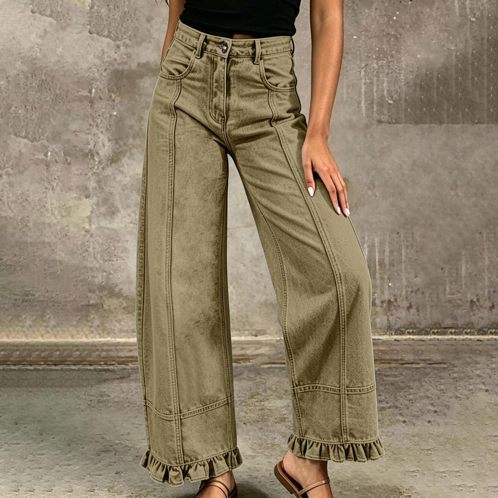 Jeans Donna Vita Alta Palazzo Jeans Elasticizzati Leggeri Larghi Pantaloni Denim Vita Alta Curvy Gamba Larga Comodi Pantaloni Baggy Casual Palazzo Y2k Pantalone Moda Taglie Forti Basic