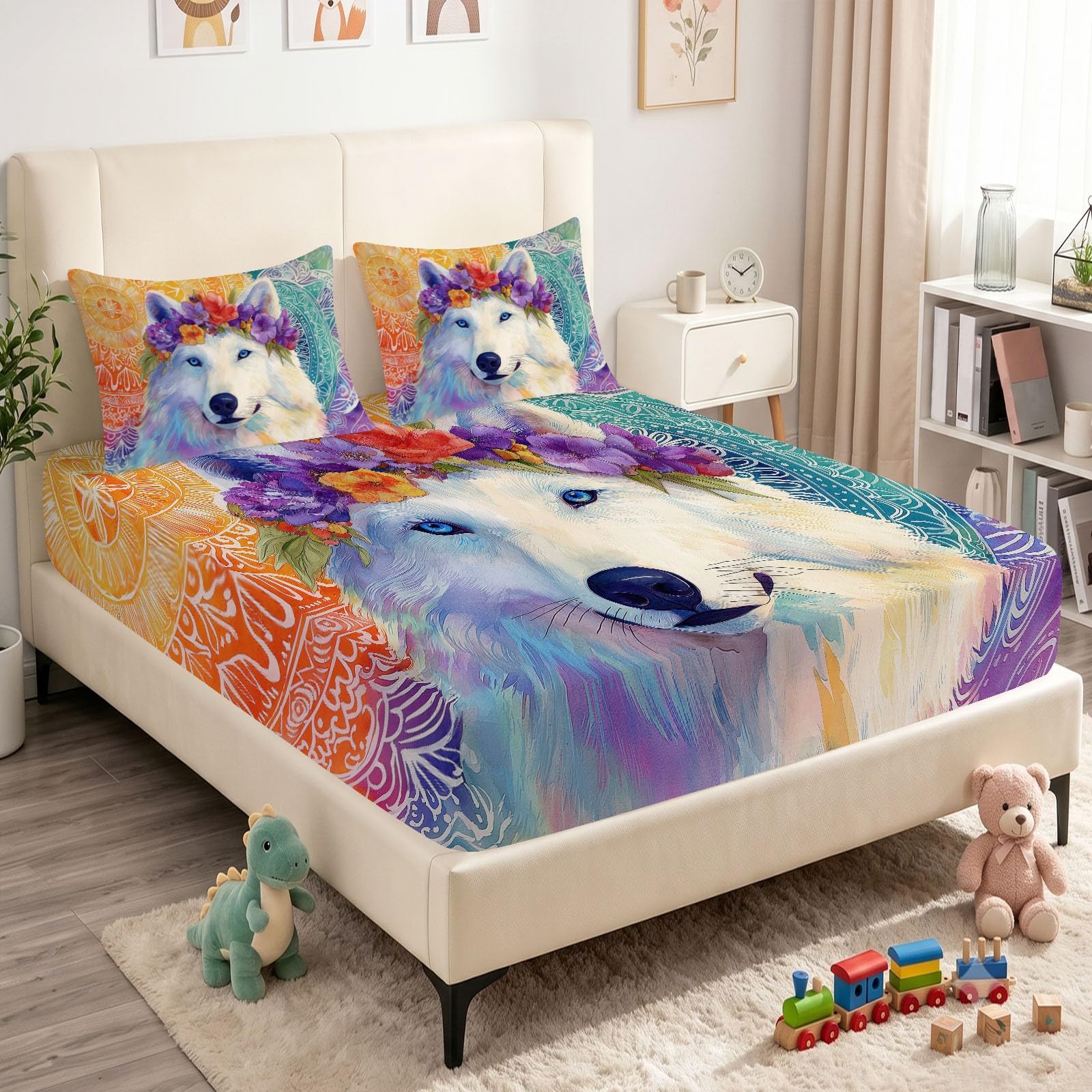 Lenzuolo con angoli in stile bohémien, con motivo animale, 140 x 200 cm