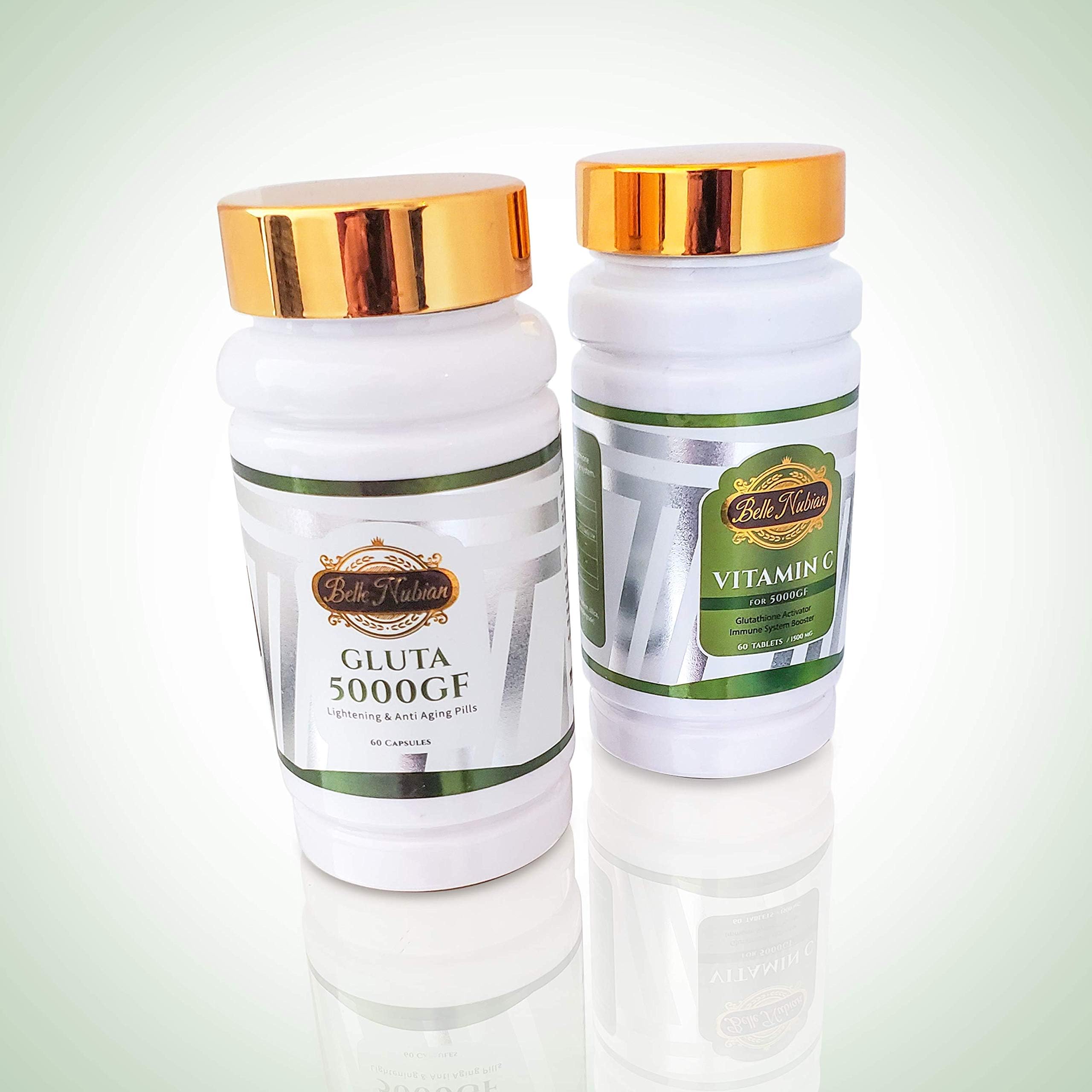 GLUTA 5000GF Lightening/Anti Aging Pills + GLUTATHIONE ACTIVATOR Vitamin C (1500mg)