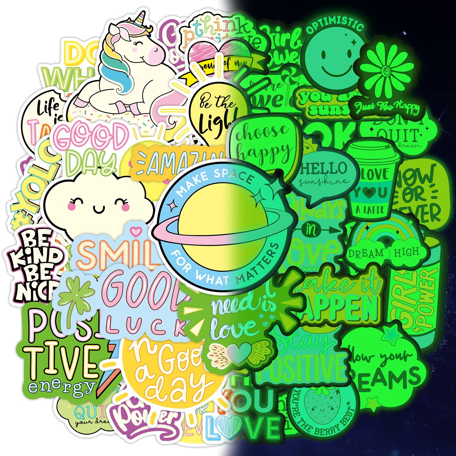 Buy Glow in The Dark Inspirational Stickers for Kids Cute Positive