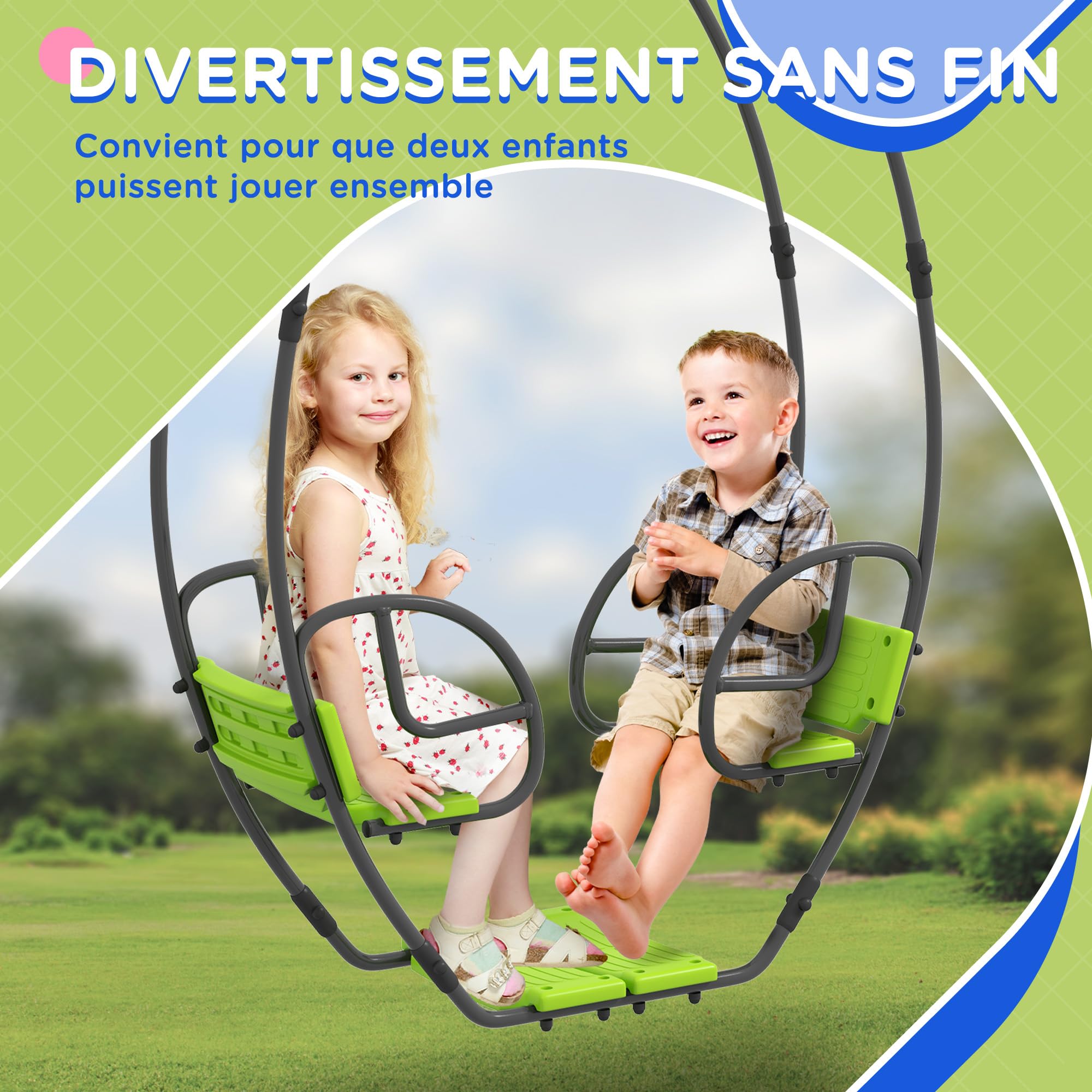 Outsunny Balançoire Face à Face pour Portique Enfants 110,5x40,5x180cm Vert