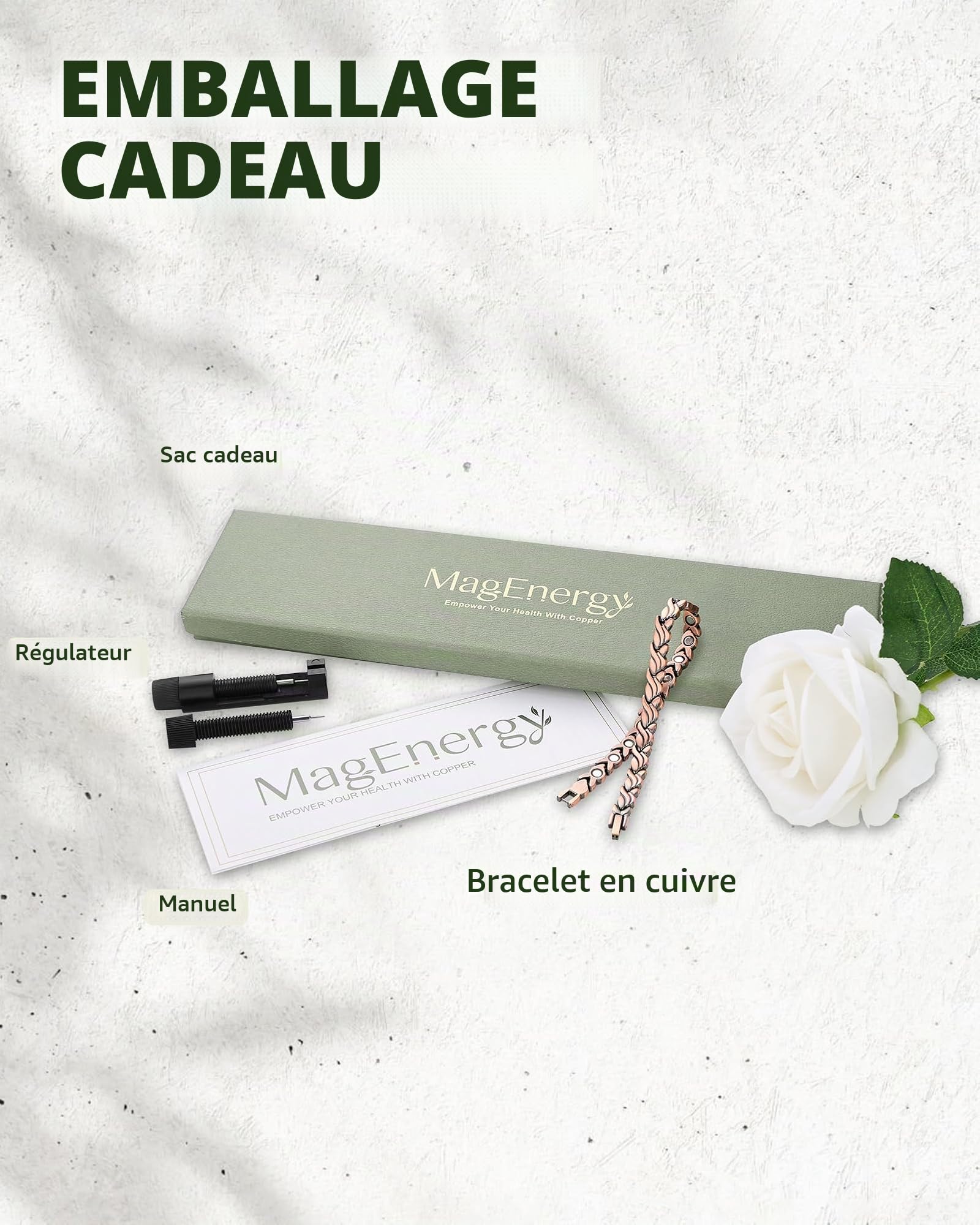 MagEnergy Bracelet en cuivre pur pour femme, bijou magnétique réglable avec motif queue de poisson, cadeau élégant à porter au quotidien