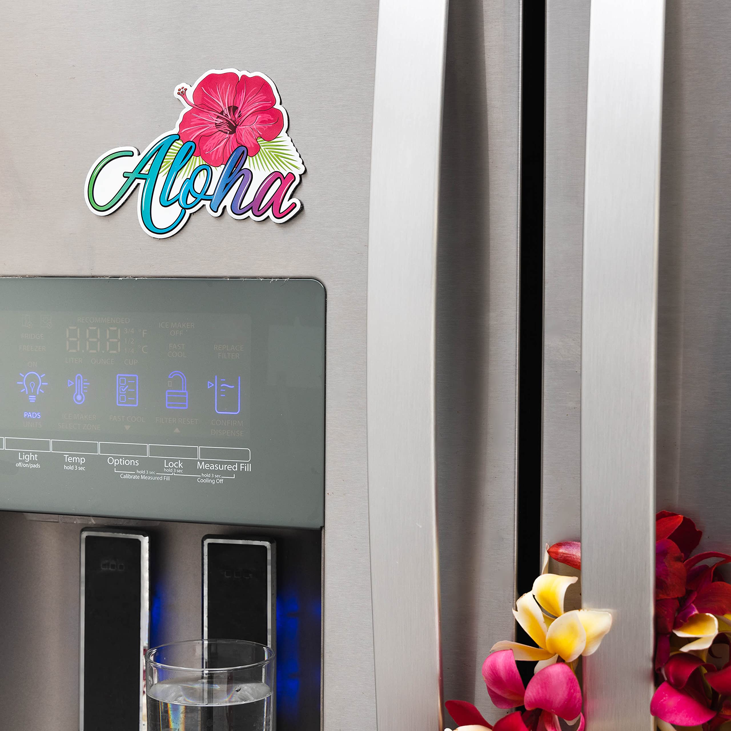 Aloha Designs - Aloha Hawaii Hibiscus Magnet with Colorful Embossed Letters | Decorative Hawaiian Decor with Island Vibe for Home, Office, Bar, Tiki Bar, Laua & Restaurant | Hawaii Magnet 5 x 4 inch