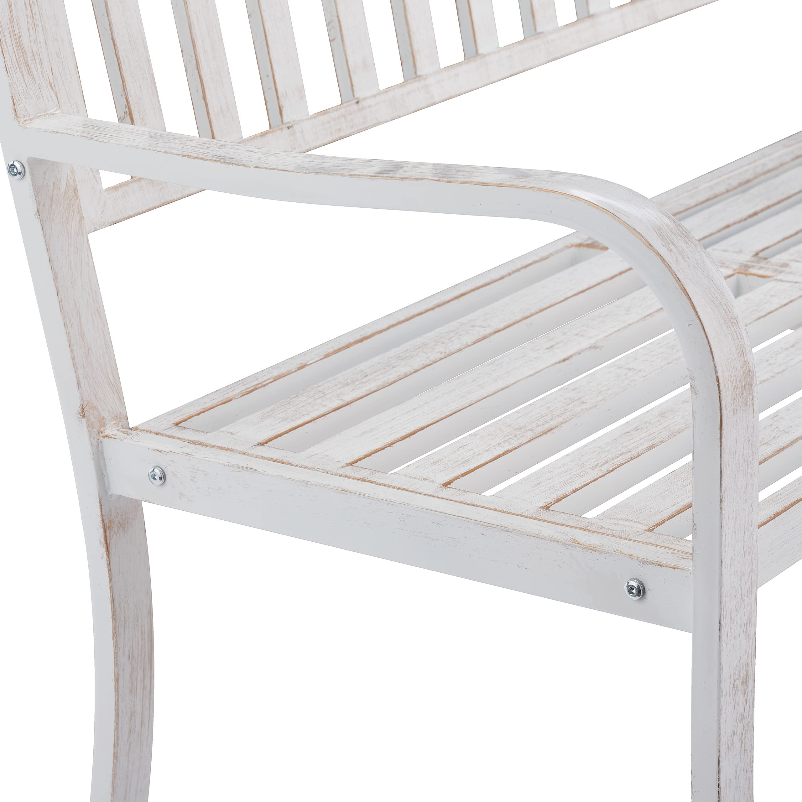 Relaxdays Gartenbank mit klappbarem Tisch, 3-Sitzer, Garten, Metall Balkonbank, HBT 89 x 150 x 58,5 cm, weiß-Bronze