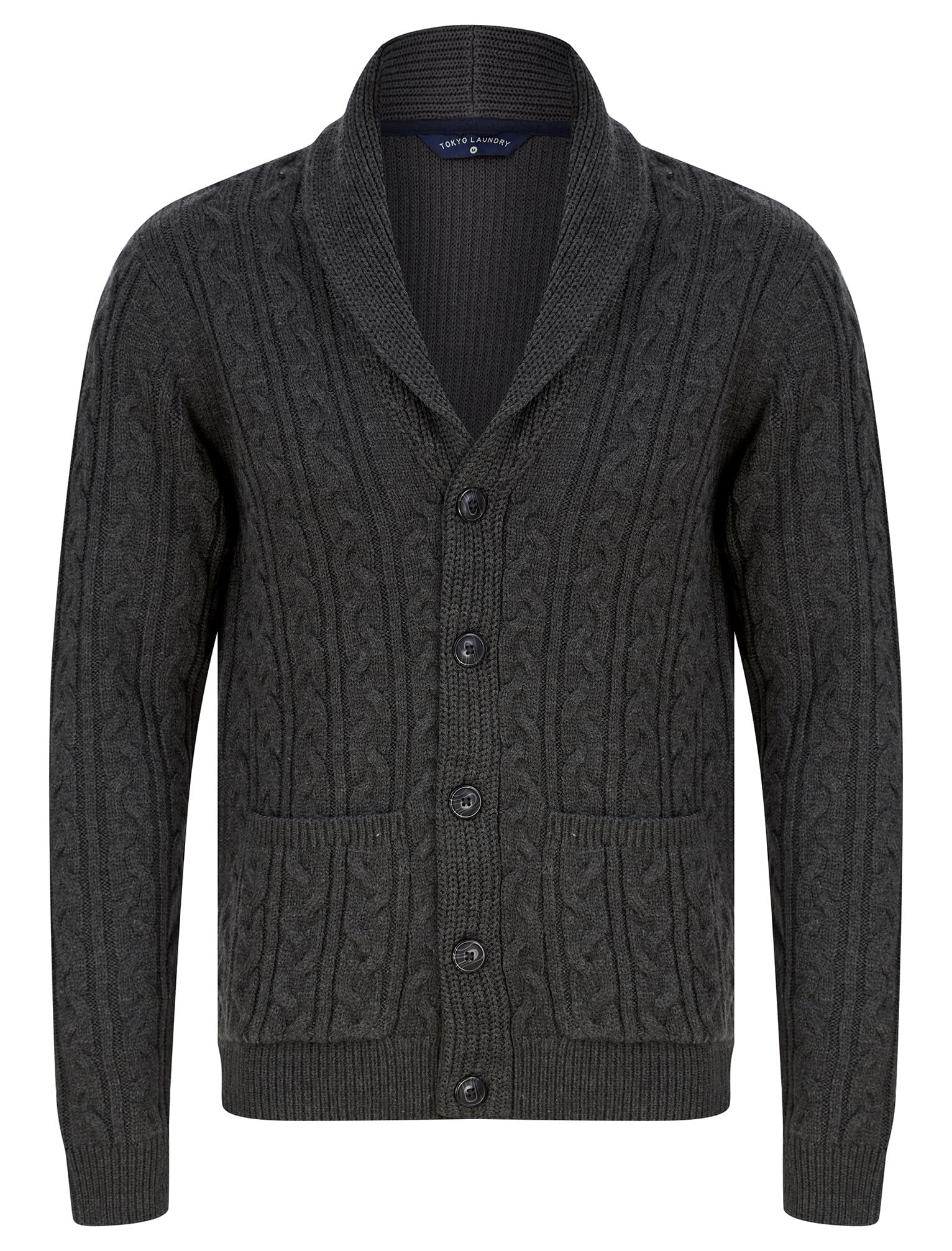 Tokyo Laundry Manji Cable Knitted Cardigan with Shawl Collar - Charcoal Marl - XL