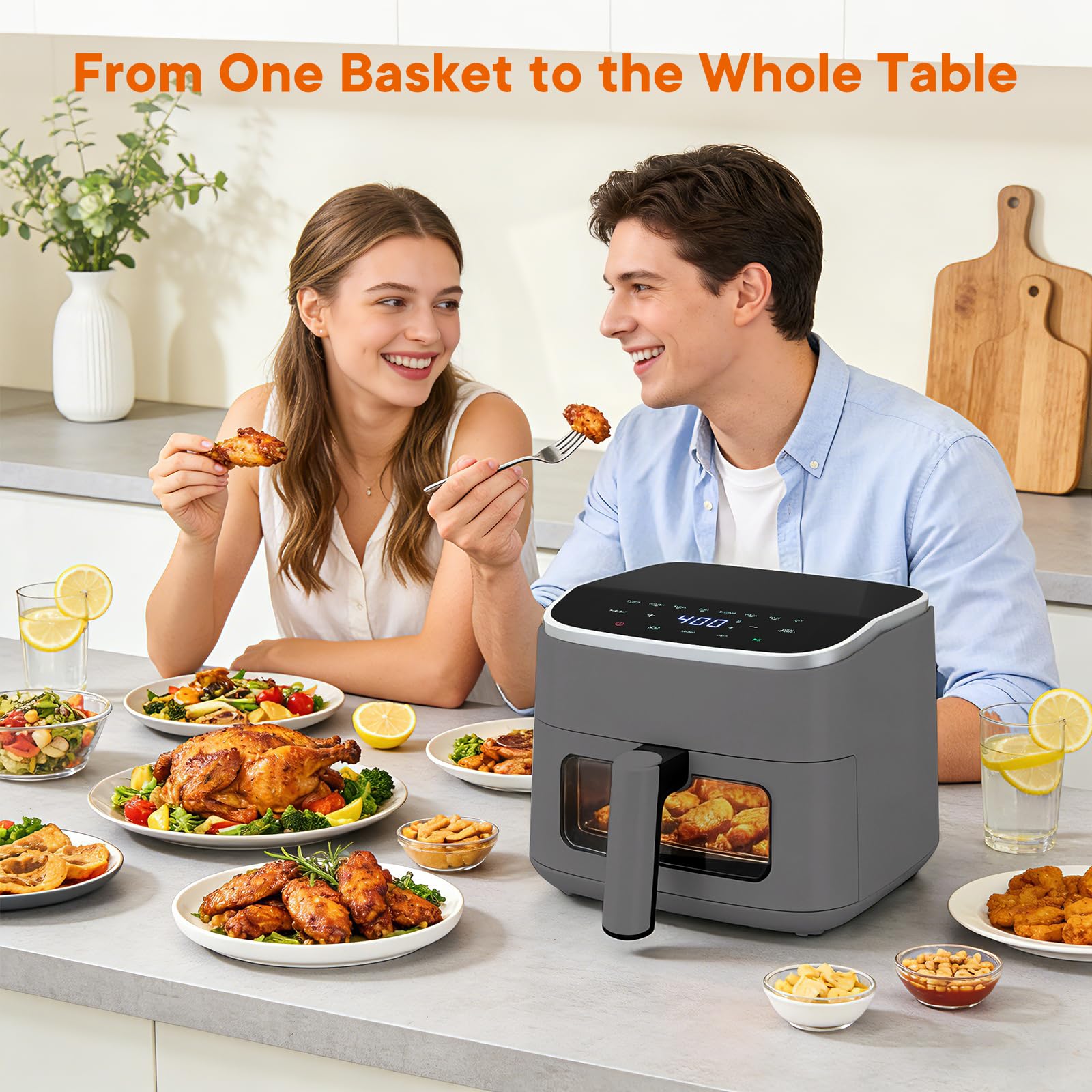 OLIXIS Dual Basket Air Fryer, 9.5 Quart Large Air Fryer with Double Basket, Independent TEMP Control, Sync Setting, Shake Reminder, 10 Presets for Bake, Broil, Defrost, Dehydrate, Grey view 8