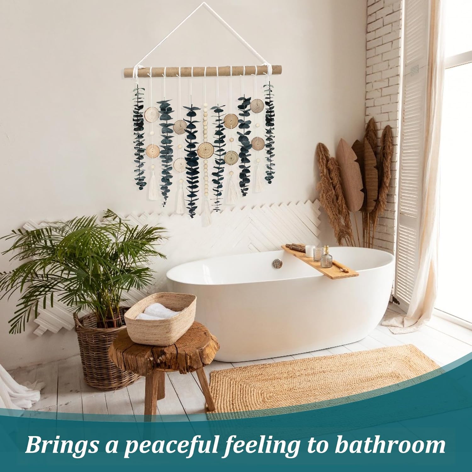 Boho Wall Decor Real Eucalyptus Bathroom Decor Fresh Eucalyptus Greenery Leaves Stems Wall Hanging Plants on 16.5 inch Wooden Stick with Wooden Bead Rustic Farmhouse for Bedroom Nursery Kitchen