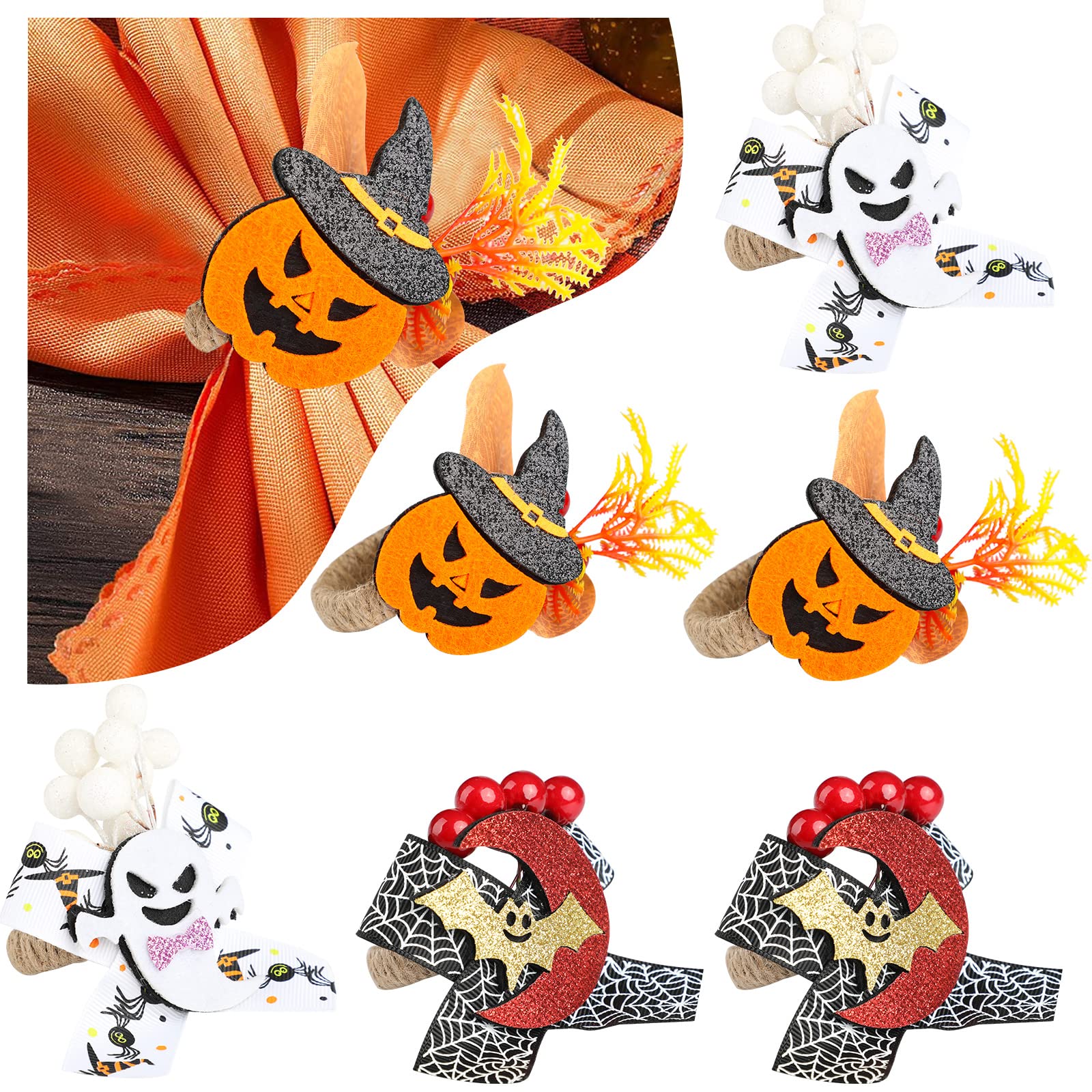 Set Of 6 Ghost Napkin Rings – Halloween & Holiday Table Decor, Metal Napkin Holders (Black)
