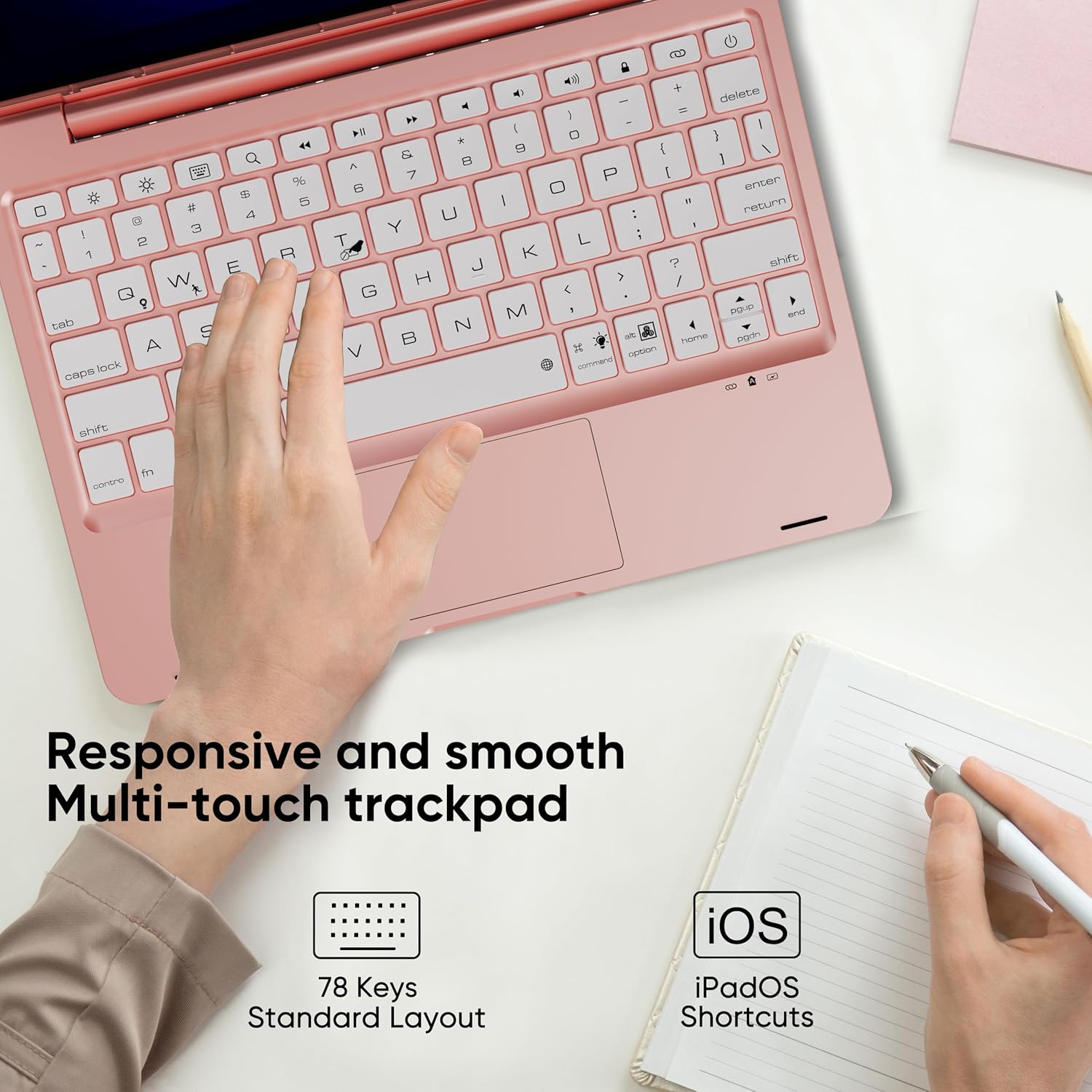 doqo iPad pro 10.5 Keyboard Case, iPad Air 3rd Gen case with Keyboard,Detachable 360° Protective case with 7 Colors Backlight, Bluetooth Keyboard with Touchpad for ipad air 3 and iPad Pro 10.5 Pink