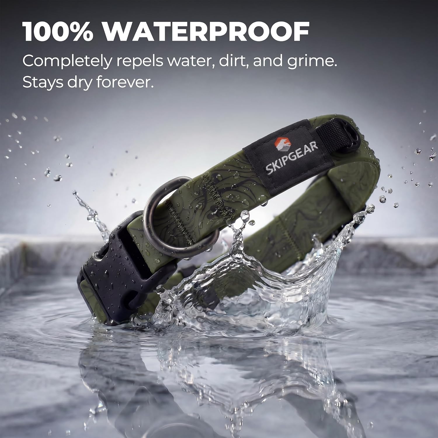 Waterproof Dog Collar, Designer Topographic Print, Soft Touch & Odor Proof, Dirt-Resistant, Easy Clean & Adjustable for Everyday Adventures (Avocado Green, Large)