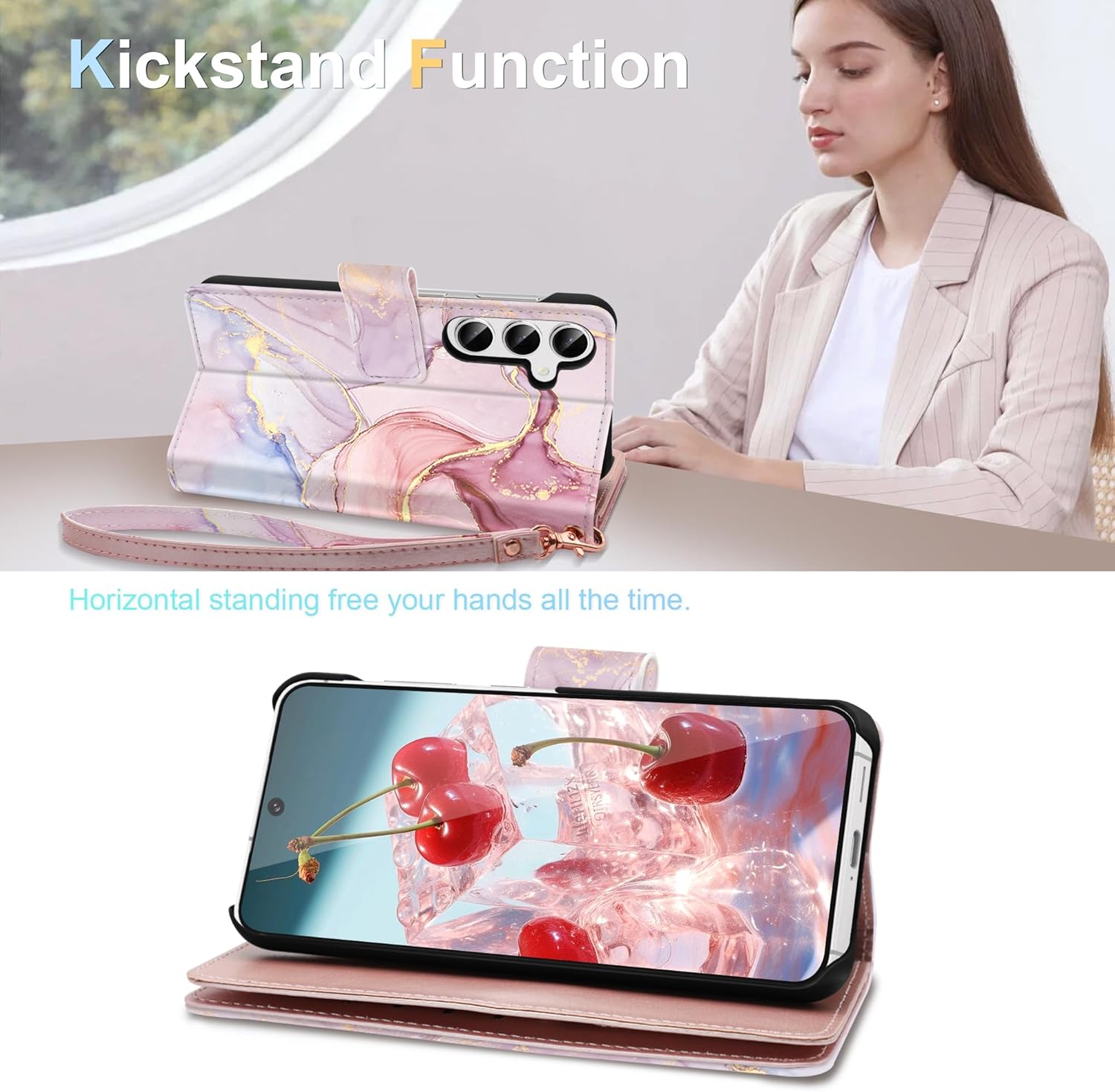 Fingic for Samsung Galaxy S25 Case Wallet for Women Girl[with 9 Card Holder]Marble Rose Gold PU Leather Detachable Wrist Strap Fullbody Slim Shockproof Flip Phone Case for Samsung Galaxy S25,6.2”,2025 - Image 6