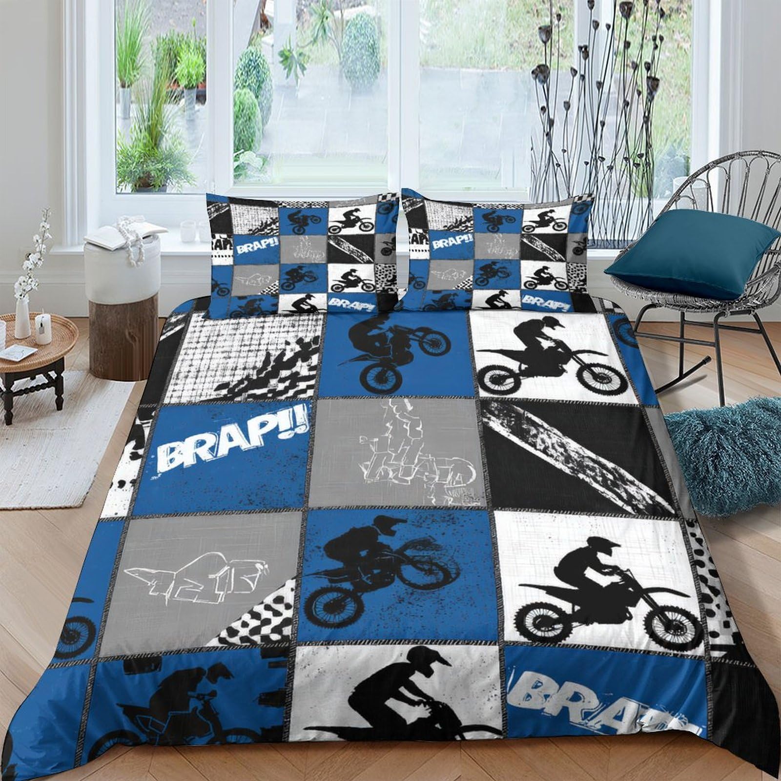 Housse pour couette haut de gamme motocross graphisme stylisé 3D luxe