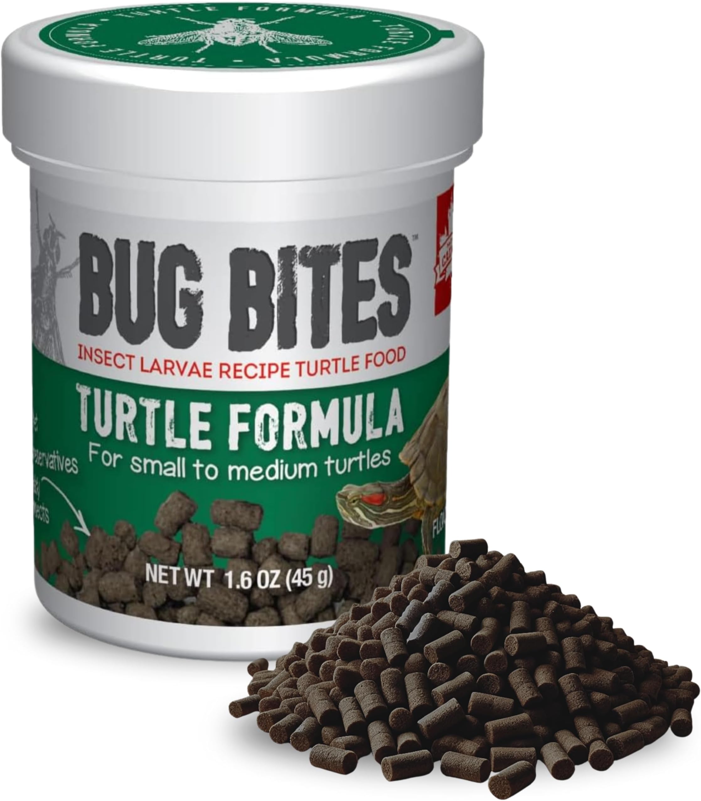 Bug Bites Turtle Food, Pellets for Small to Medium Sized Turtles, 1.5 oz., A6592, Brown