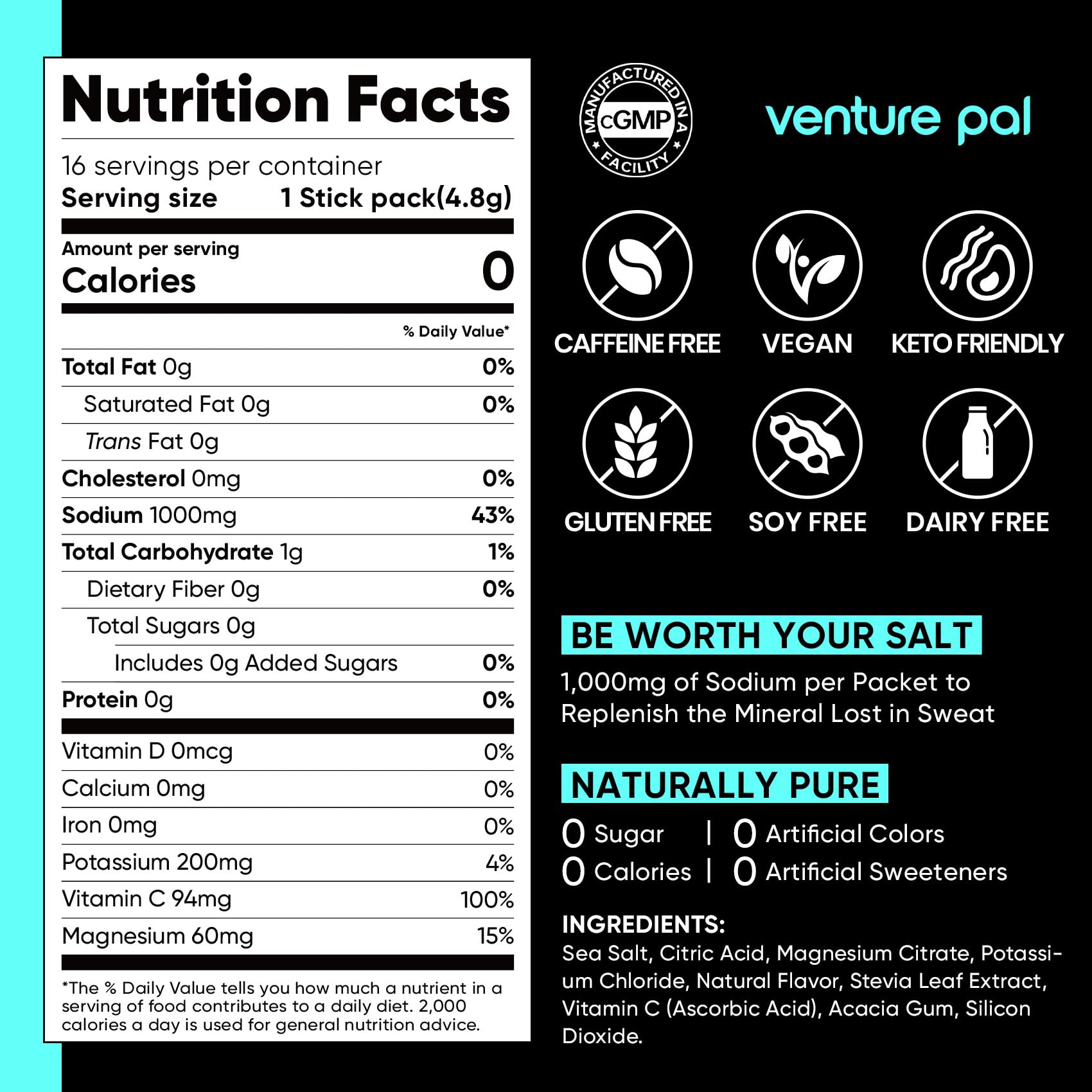Venture Pal High Sodium Sugar-Free Electrolytes Powder Packets, 16 Sticks — Amazon image 8