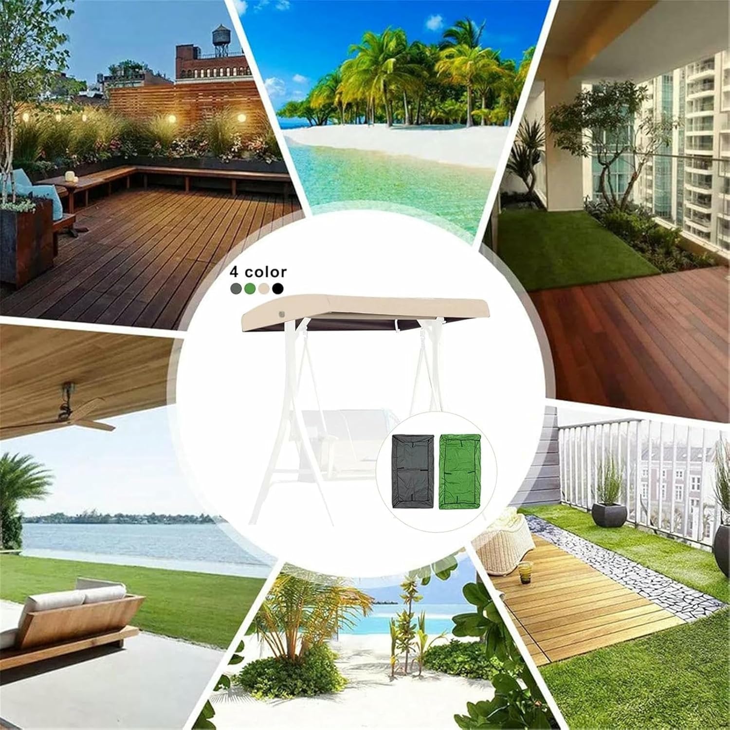 Patio Swing Canopy Replacement Top Cover,Replacement Canopy for Swing Seat 2 & 3 Seater Sizes Hammock Cover Top for Sun Shade Outdoor Seat(Only Canopy Cover),Beige,190T:191 * 120 * 18/23cm