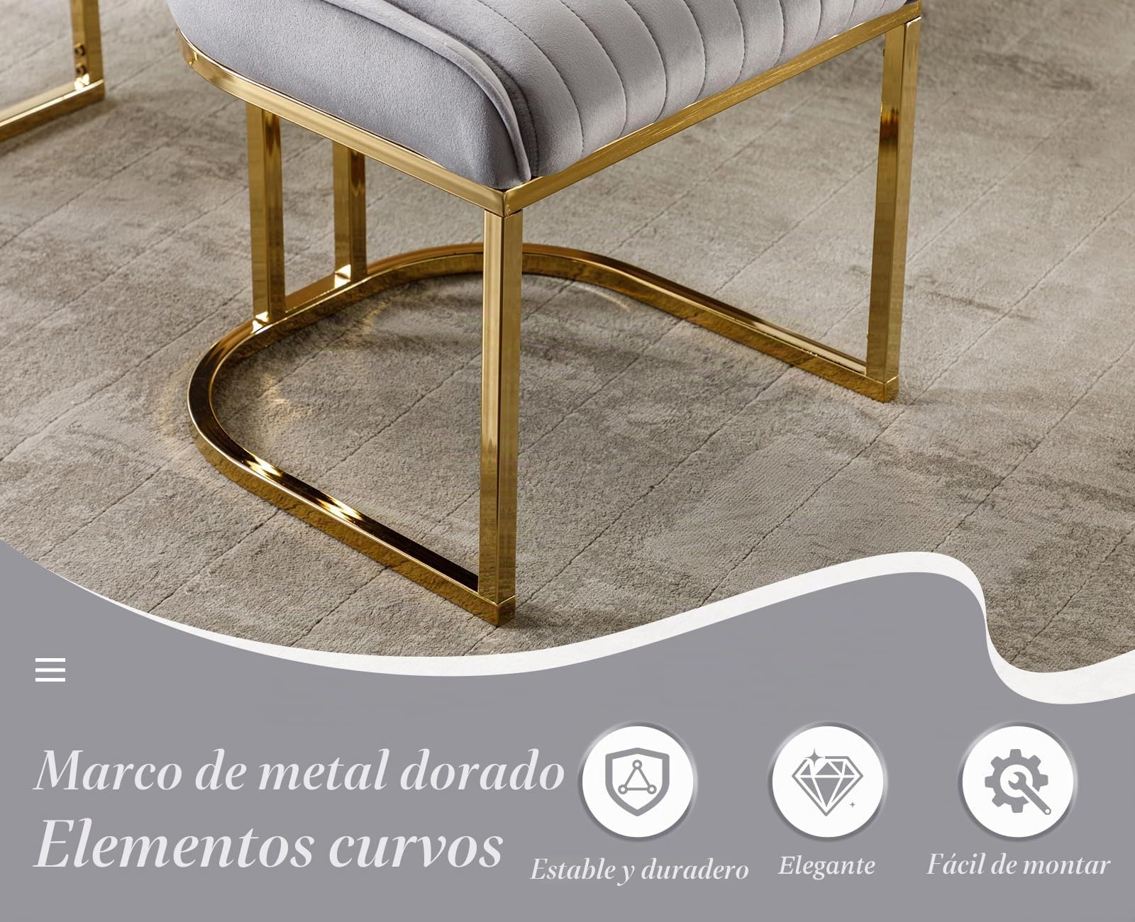 Ya-Home Juego de 2 Sillas de Comedor Terciopelo Marco de Metal, Gris | Silla Cocina Tapizada en Terciopelo, Marco Metal, Respaldo Curvado, para Hogar/Restaurante, Moderno Elegante
