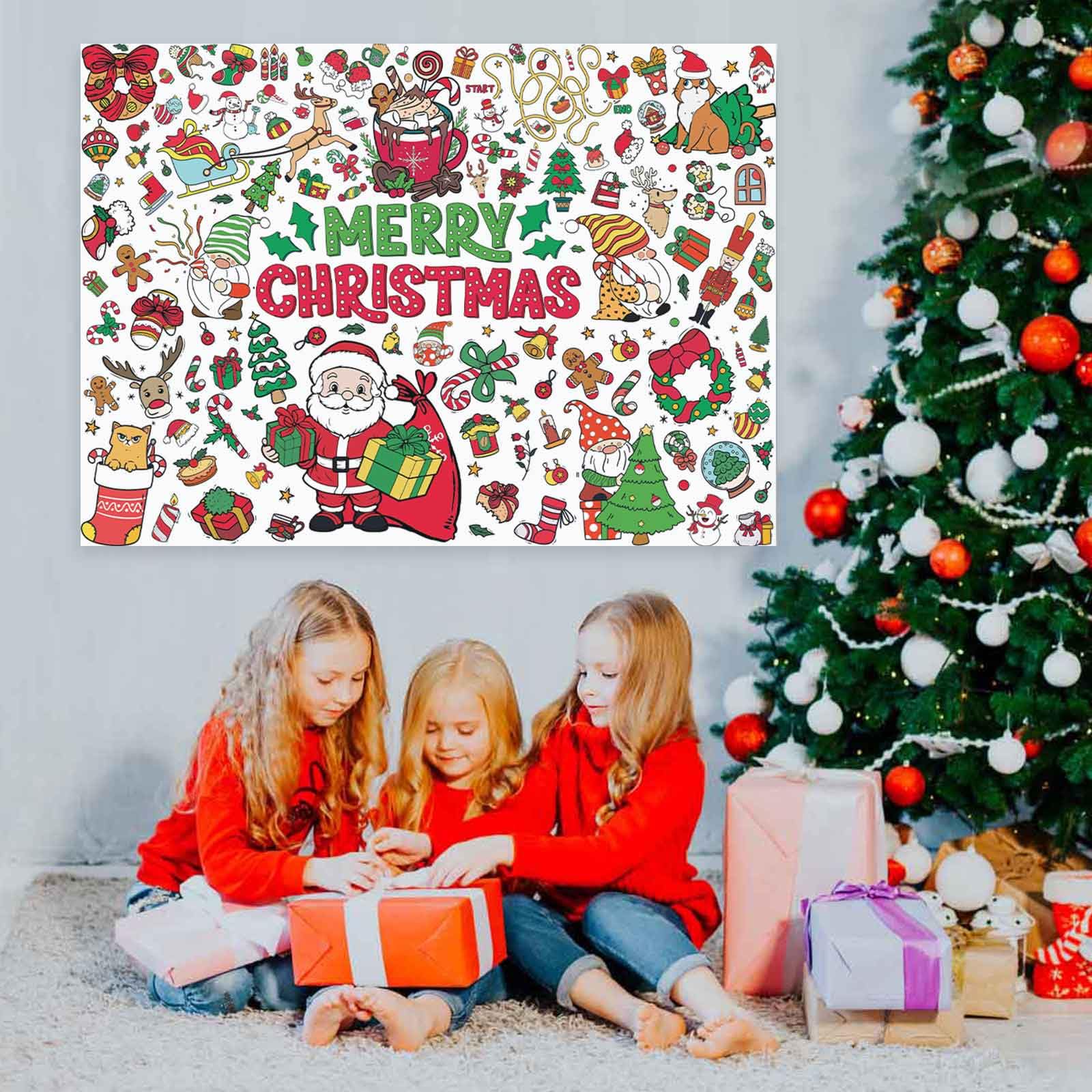 PEUTIER Riesiges Weihnachts-Malposter 110x80 Cm – Mit 12 Stiften & Vorlage, Perfekt Für Kinderpartys