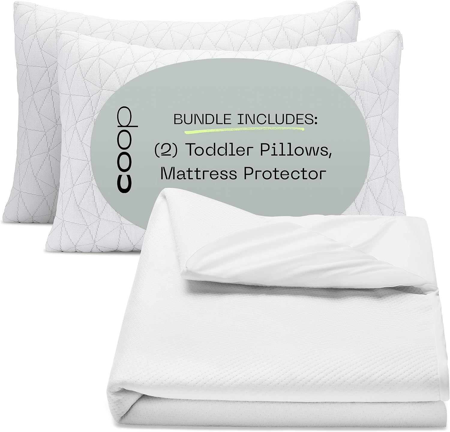 Coop Home Goods The Original Toddler Adjustable Pillow & Ultra Tech Waterproof Mattress Protector Bundle, Set Includes (2) Toddler Pillows & (1) Waterproof Mattress Protector Twin