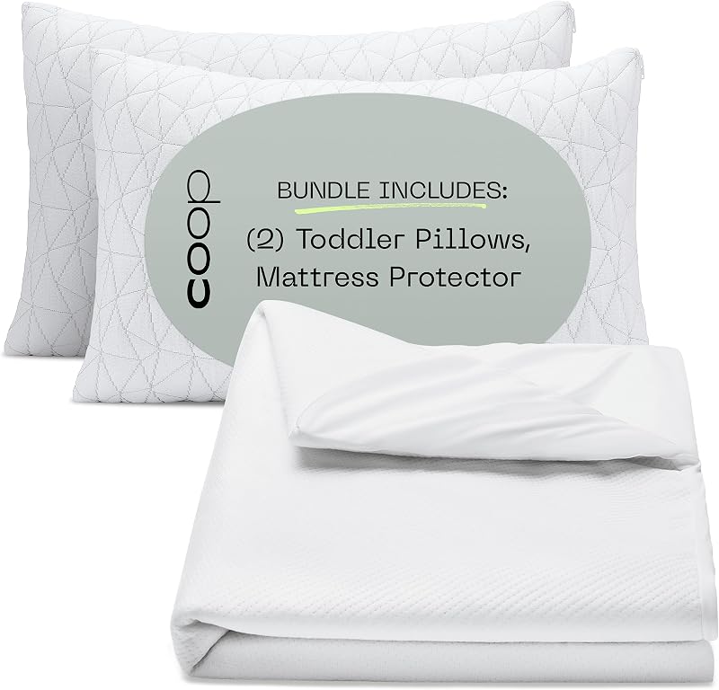 The Original Toddler Adjustable Pillow & Ultra Tech Waterproof Mattress Protector Bundle, Set Includes (2) Toddler Pillows & (1) Waterproof Mattress Protector Twin