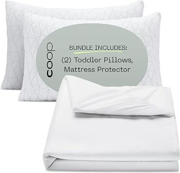 Coop Home Goods The Original Toddler Adjustable Pillow & Ultra Tech Waterproof Mattress Protector Bundle, Set Includes 2 Toddler Pillows & 1 Waterproof Mattress Protector Twin