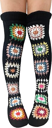 SherryDC Womens Hangmade Flower Cable Knit Thigh High Socks Over Knee High Long Leg Warmers